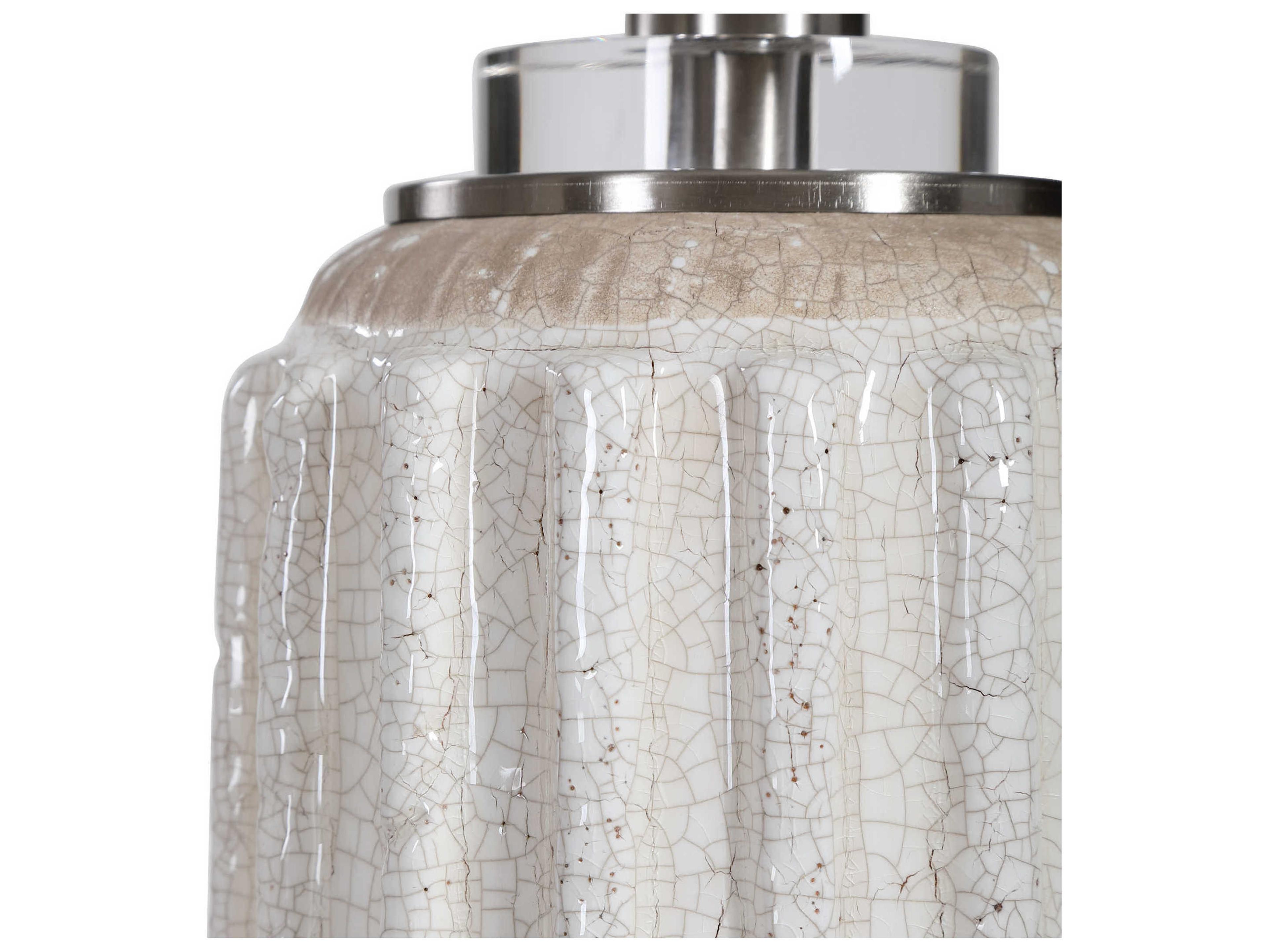 Uttermost Azariah Crystal Distressed Cream Beige Round Hardback Drum White Buffet Lamp