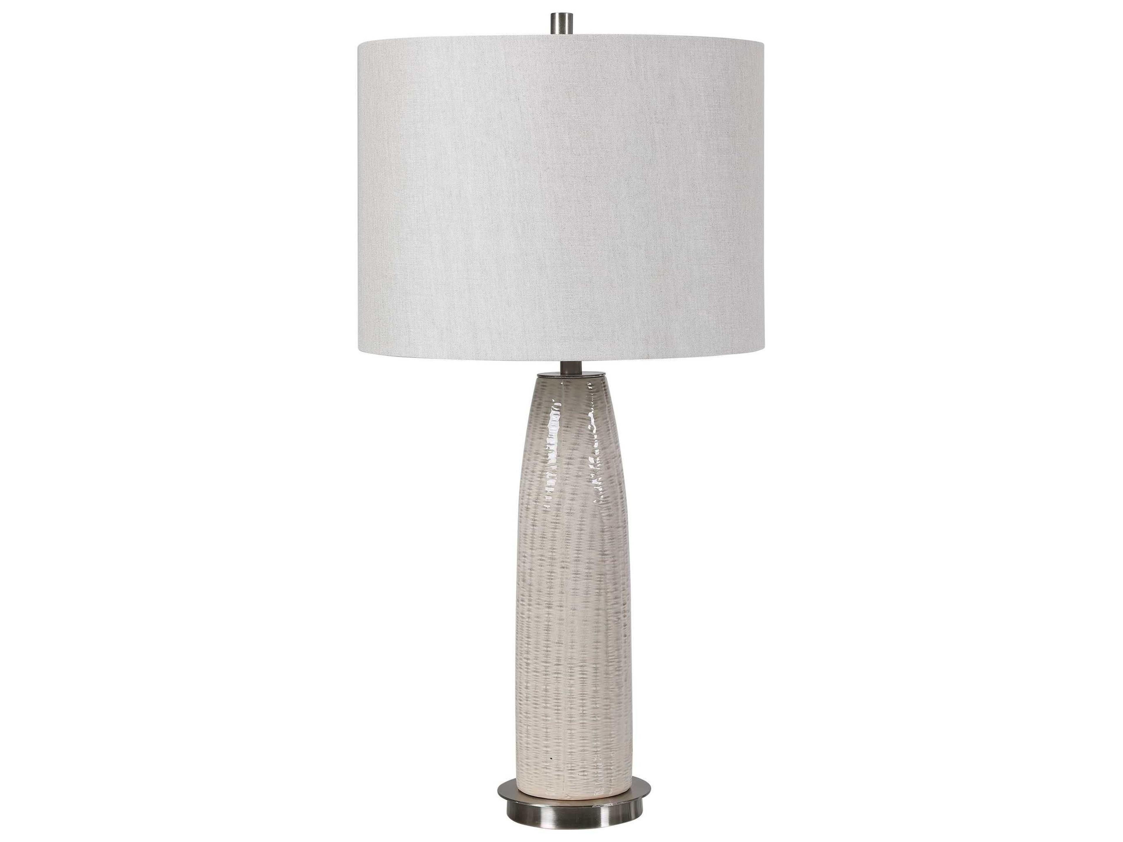 Uttermost Delgado Distressed Light Gray Round Drum Hardback Buffet Lamp