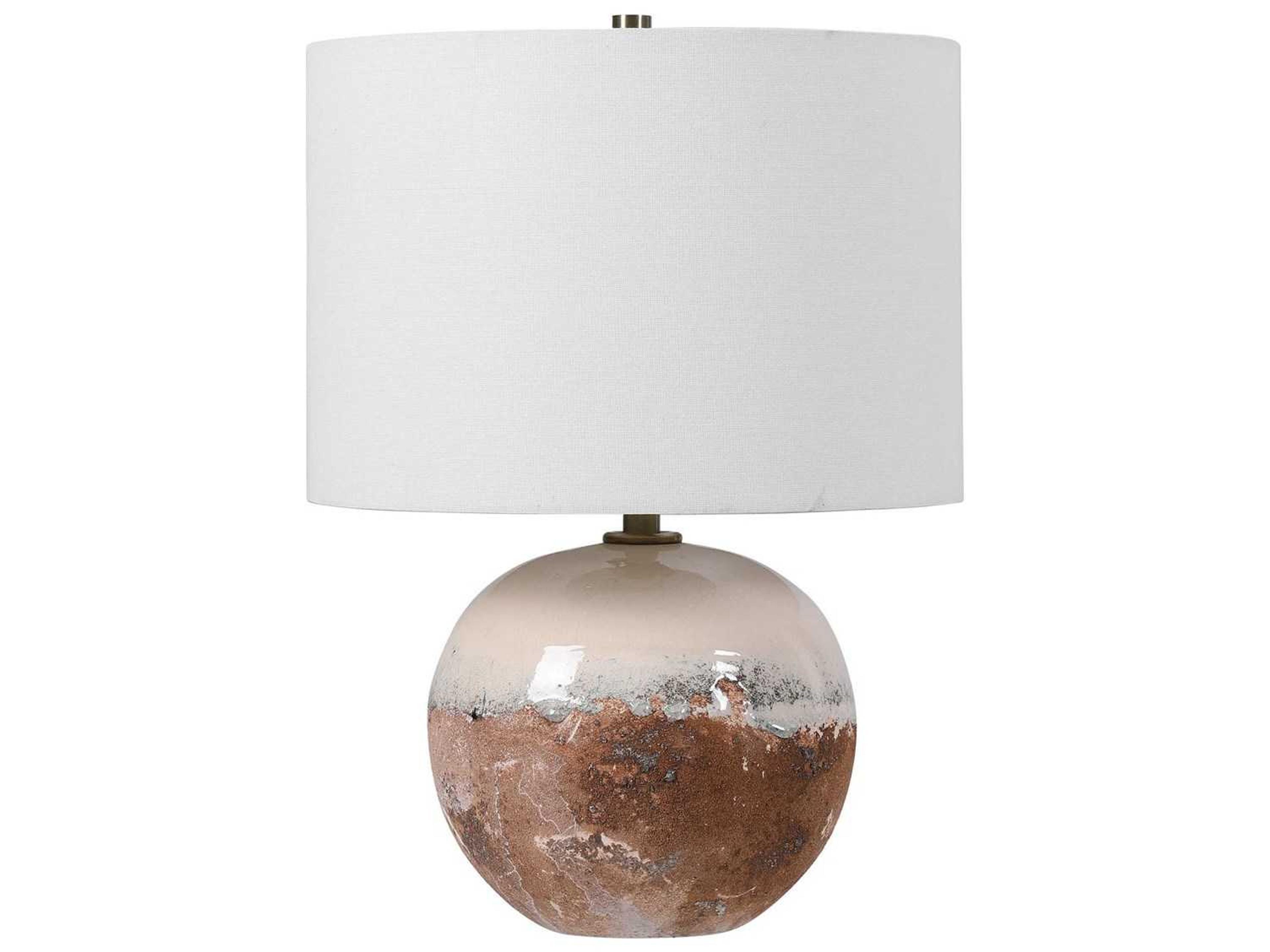 Uttermost Durango Earthy Terracotta Rust Round Drum Hardback Brass Table Lamp