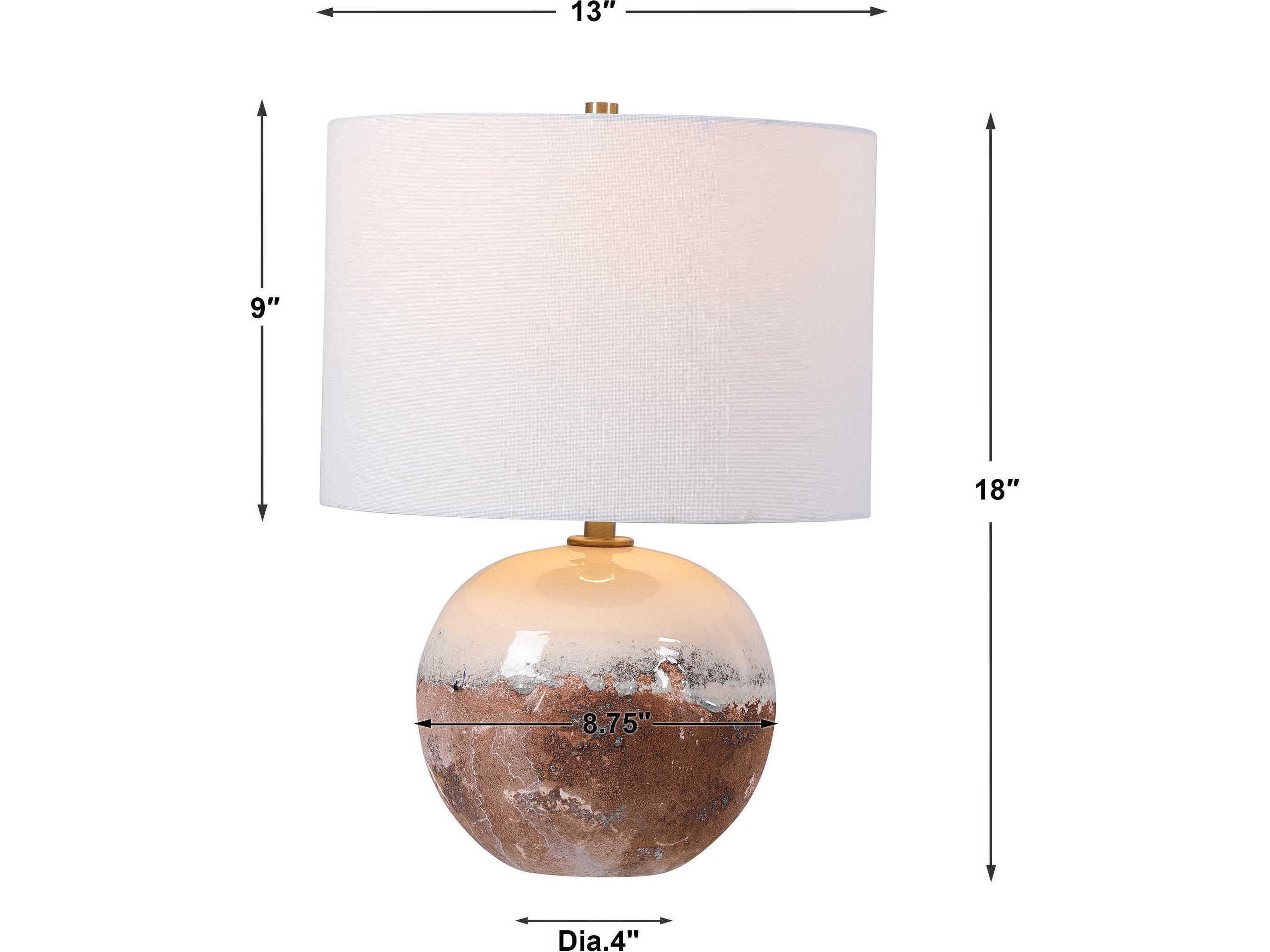 Uttermost Durango Earthy Terracotta Rust Round Drum Hardback Brass Table Lamp