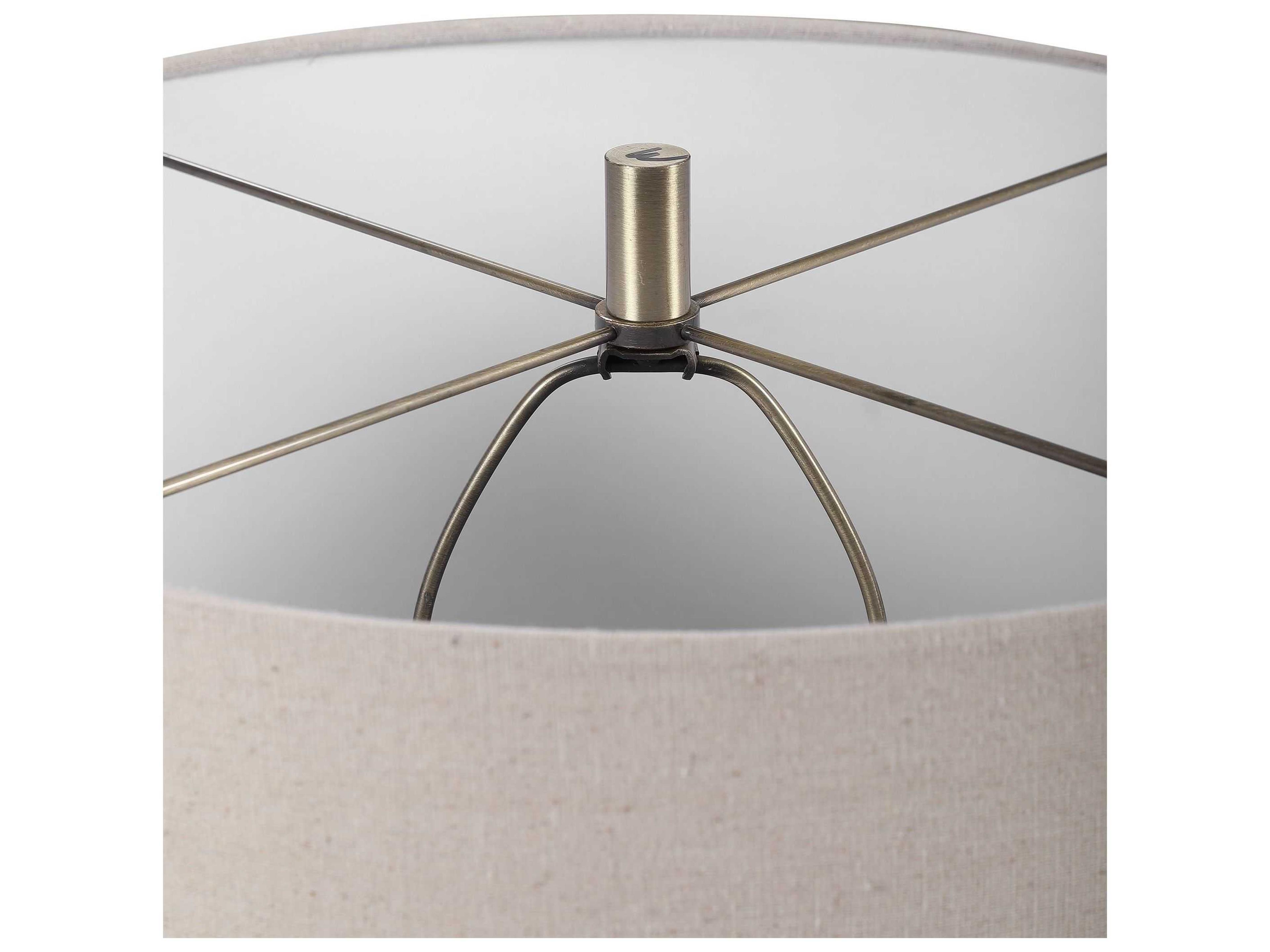 Uttermost Prospect Brown Taupe Cream Blue Round Drum Hardback Off White Table Lamp