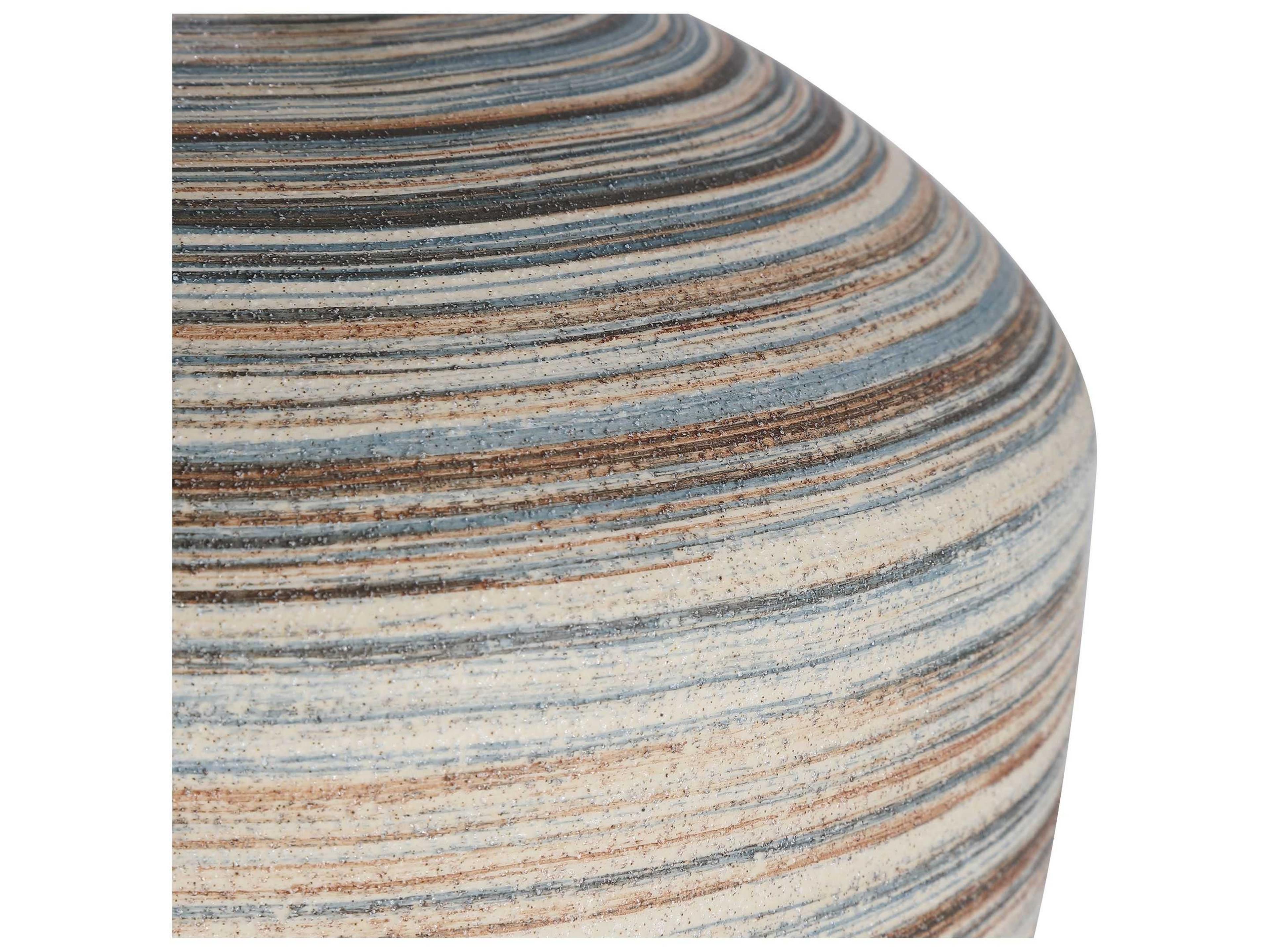 Uttermost Prospect Brown Taupe Cream Blue Round Drum Hardback Off White Table Lamp