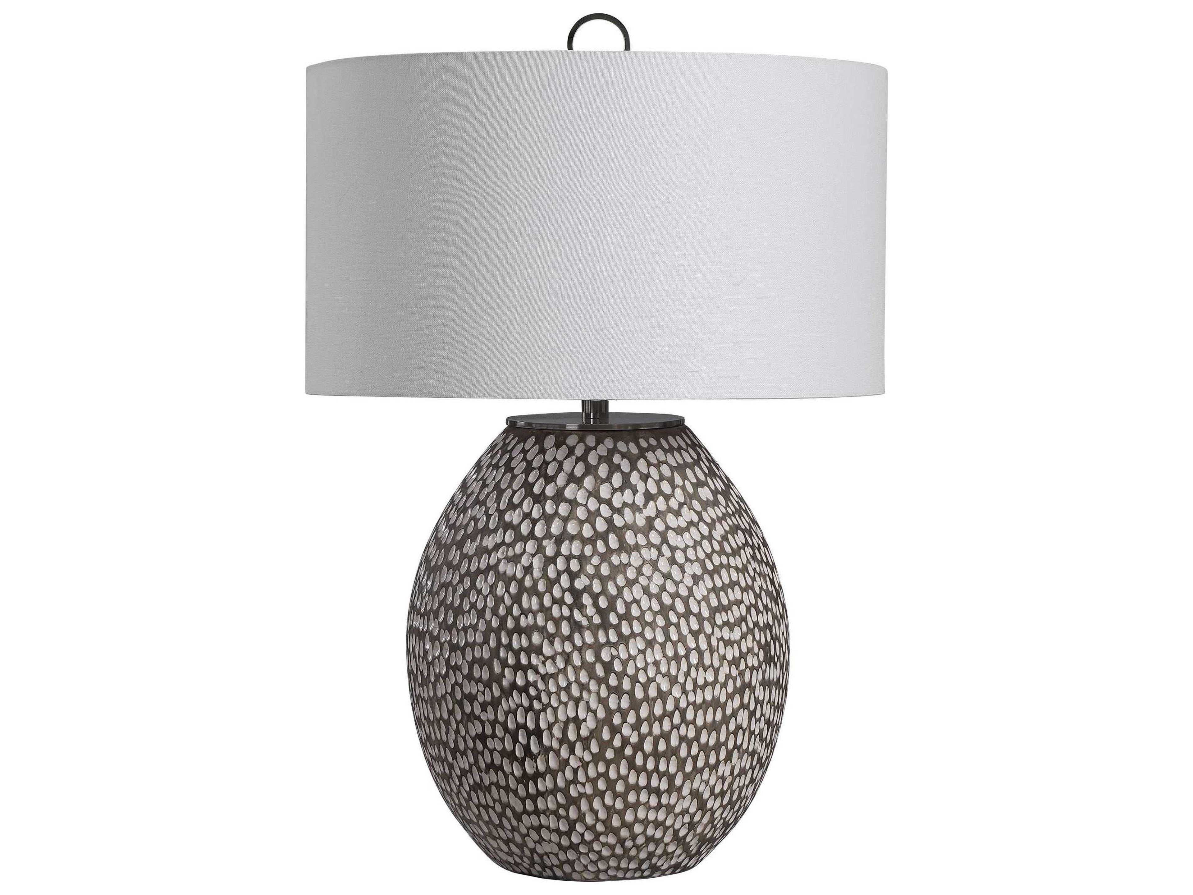 Uttermost Cyprien Rustic Gray Crackled Gloss White Round Drum Hardback Buffet Lamp