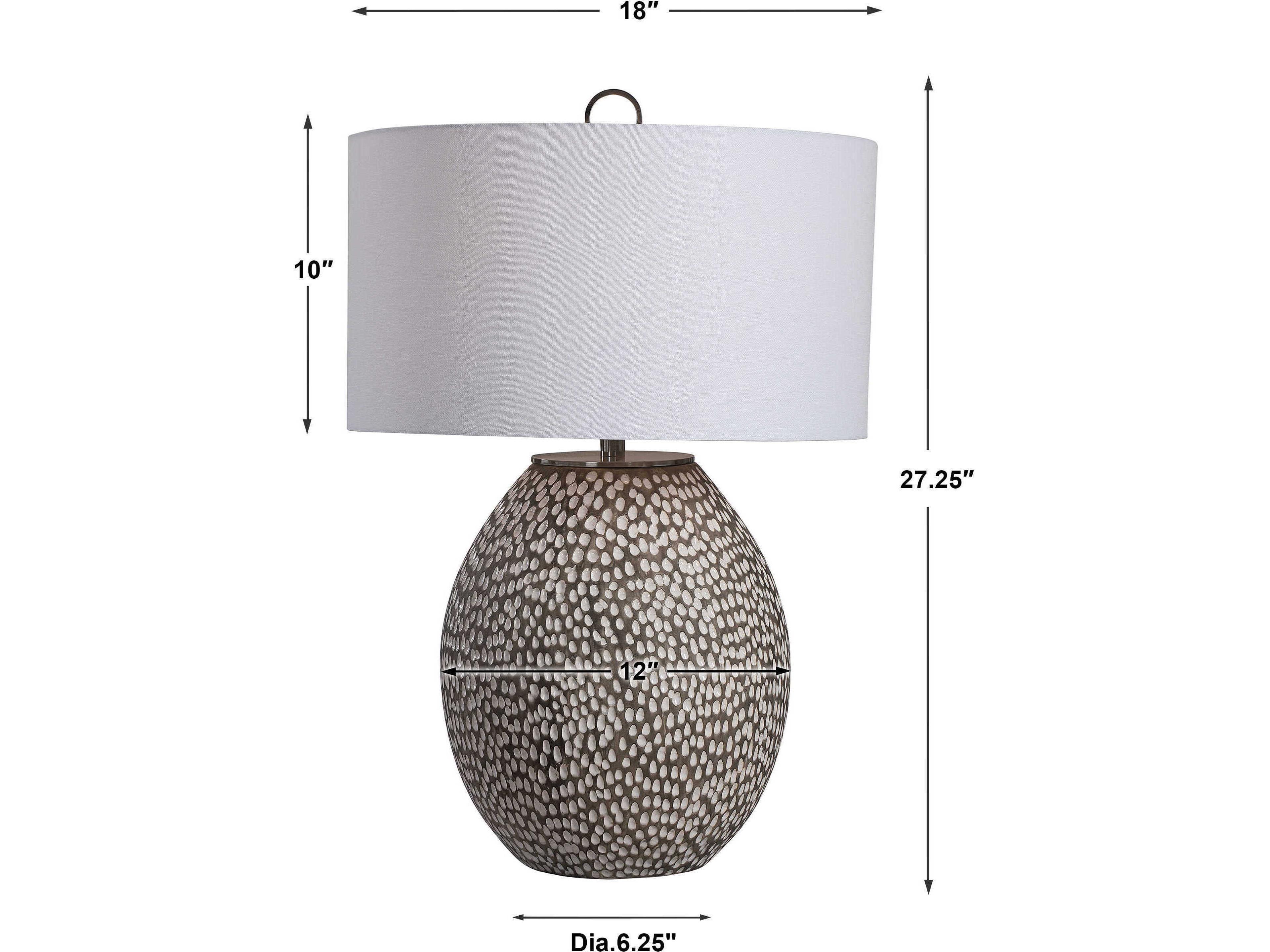 Uttermost Cyprien Rustic Gray Crackled Gloss White Round Drum Hardback Buffet Lamp