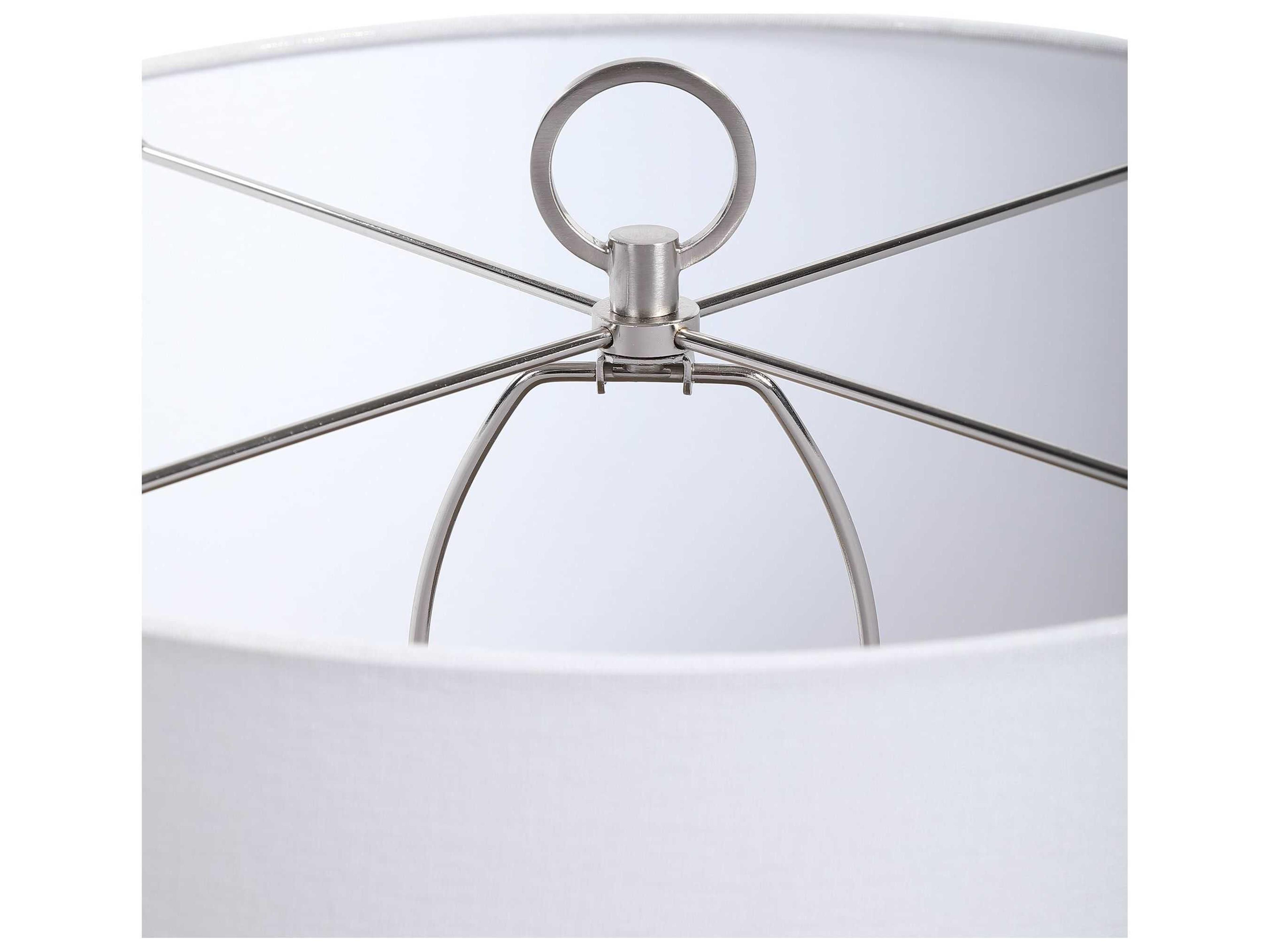 Uttermost Cyprien Rustic Gray Crackled Gloss White Round Drum Hardback Buffet Lamp