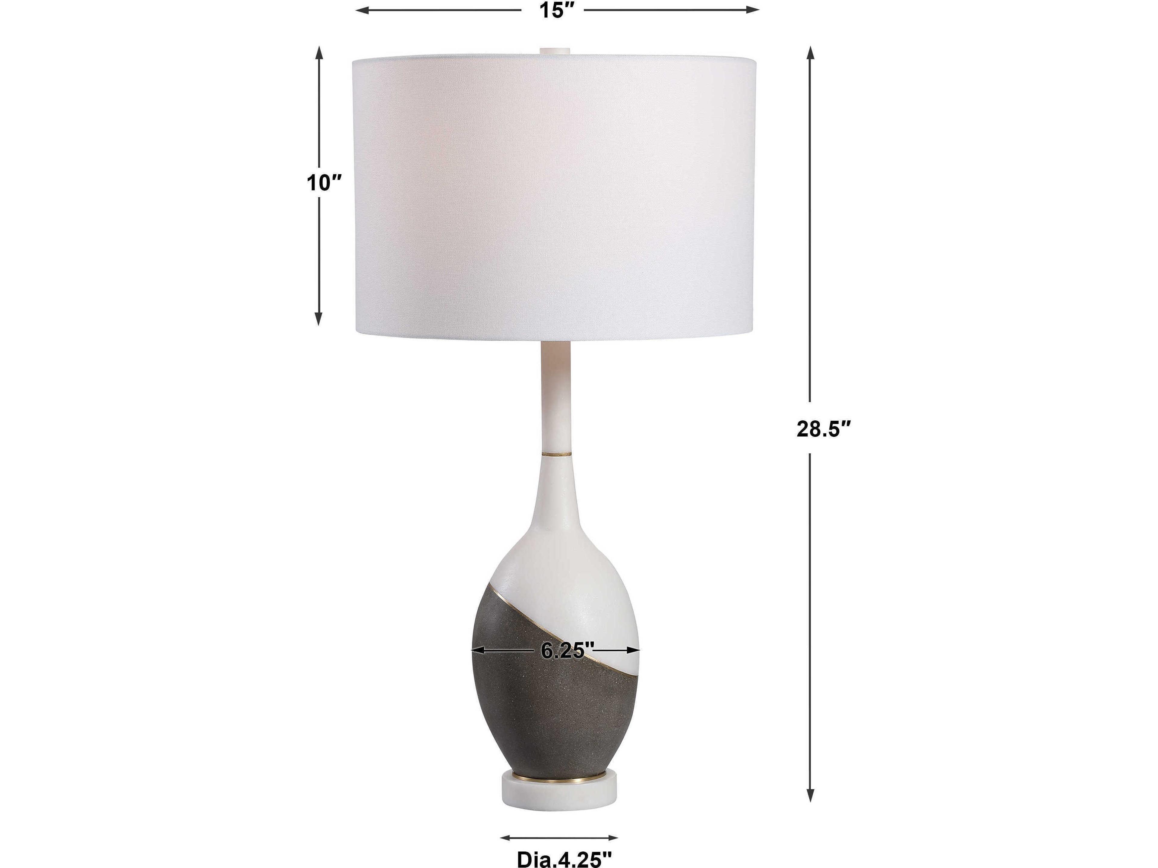 Uttermost Tanali Charcoal Polished White Round Drum Hardback Gray Buffet Lamp