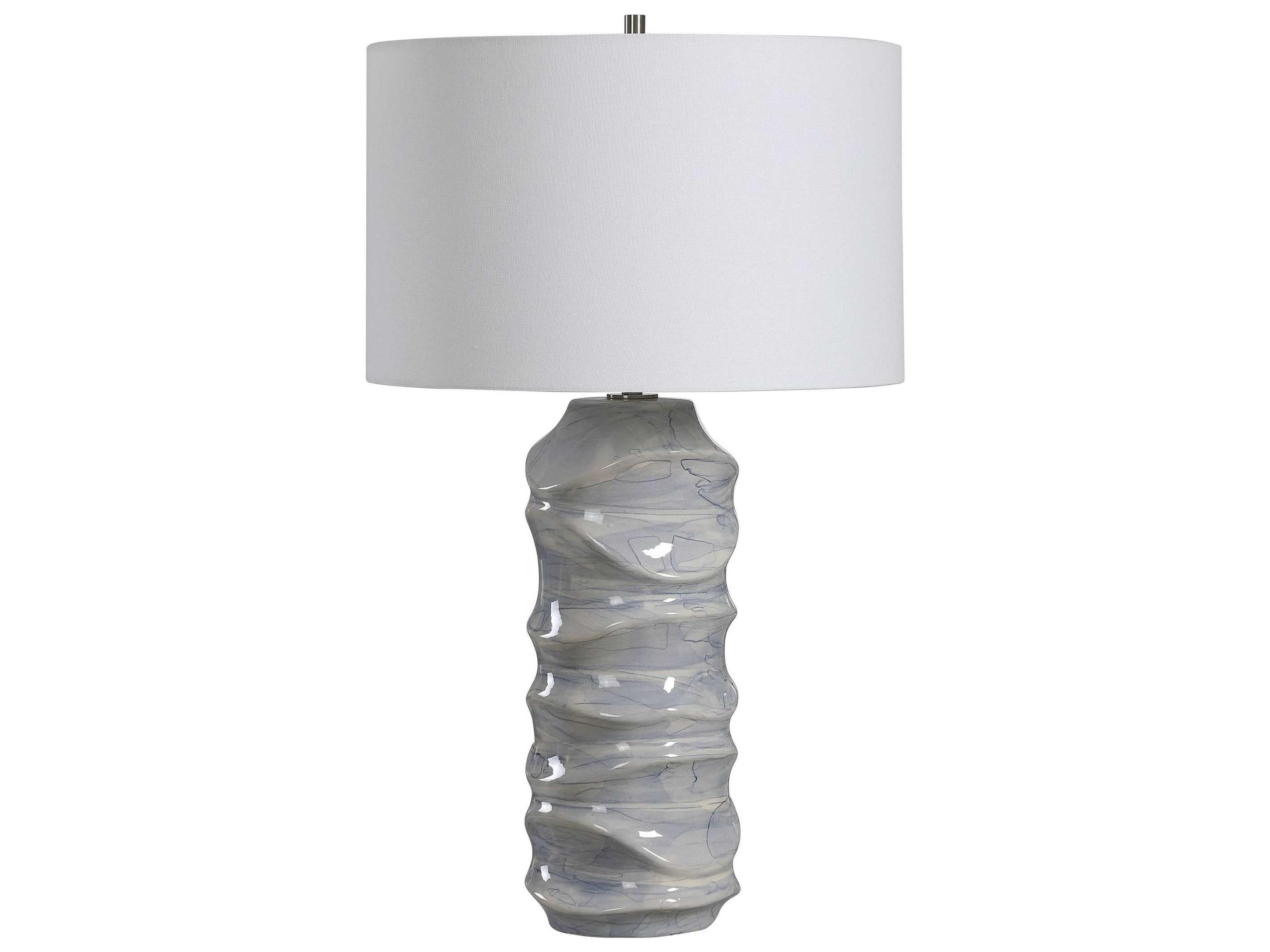 Uttermost Waves Blue White Round Drum Hardback Buffet Lamp