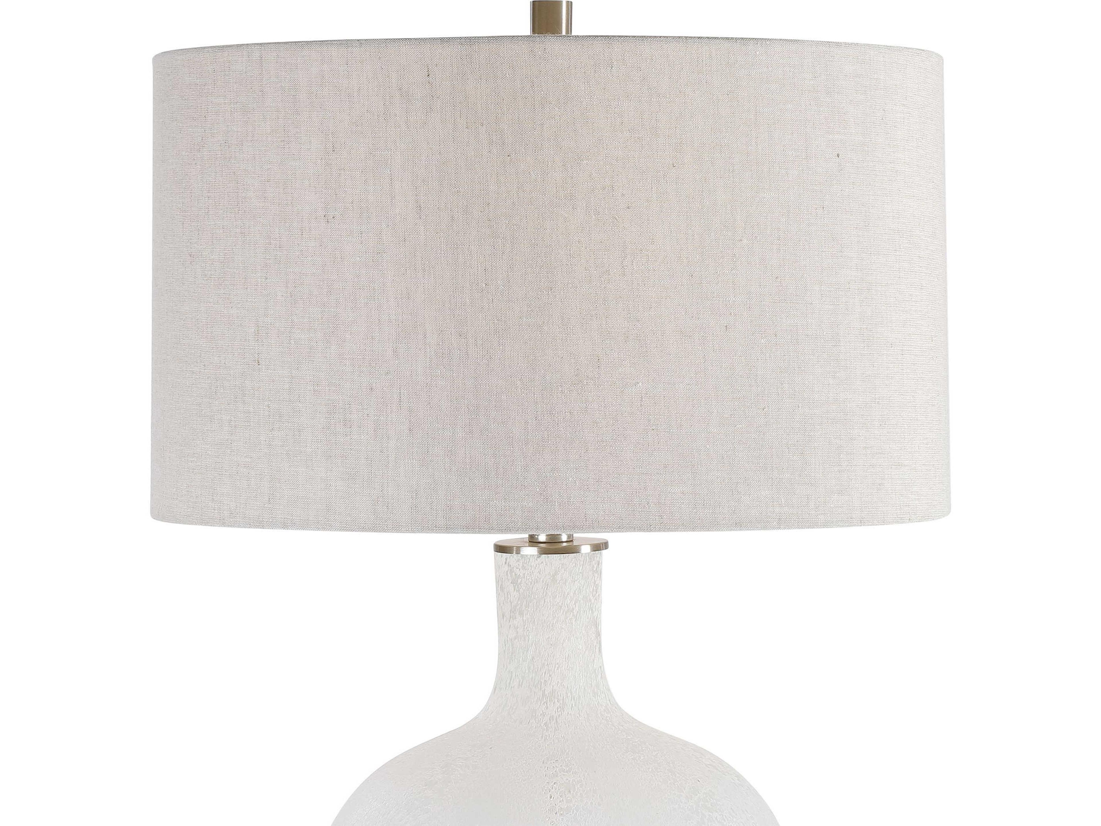 Uttermost Whiteout Glass Mottled Aged White Round Hardback Drum Buffet Lamp