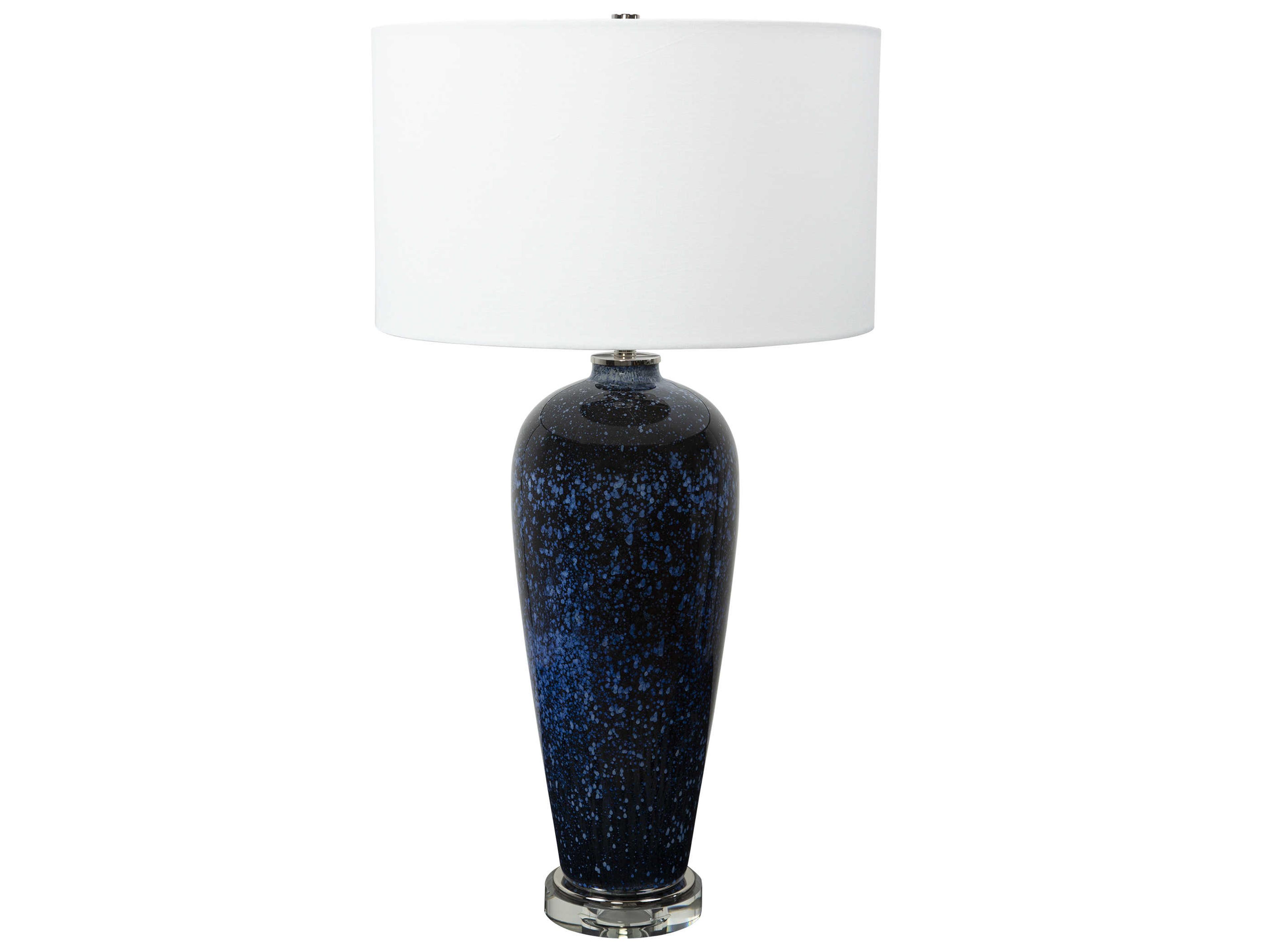 Uttermost Stargazer Crystal Glass Navy Cobalt White Round Hardback Drum Blue Buffet Lamp