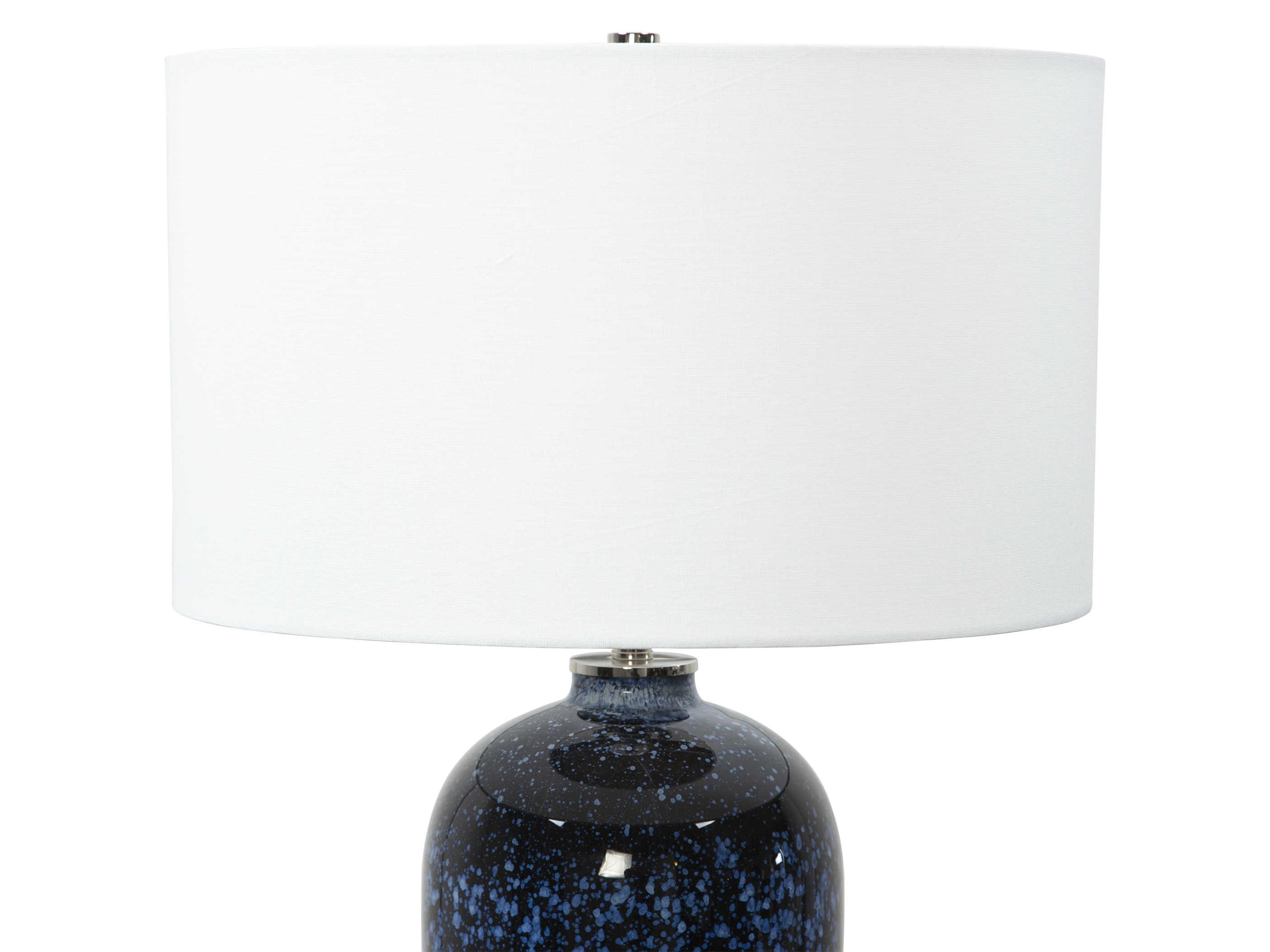 Uttermost Stargazer Crystal Glass Navy Cobalt White Round Hardback Drum Blue Buffet Lamp