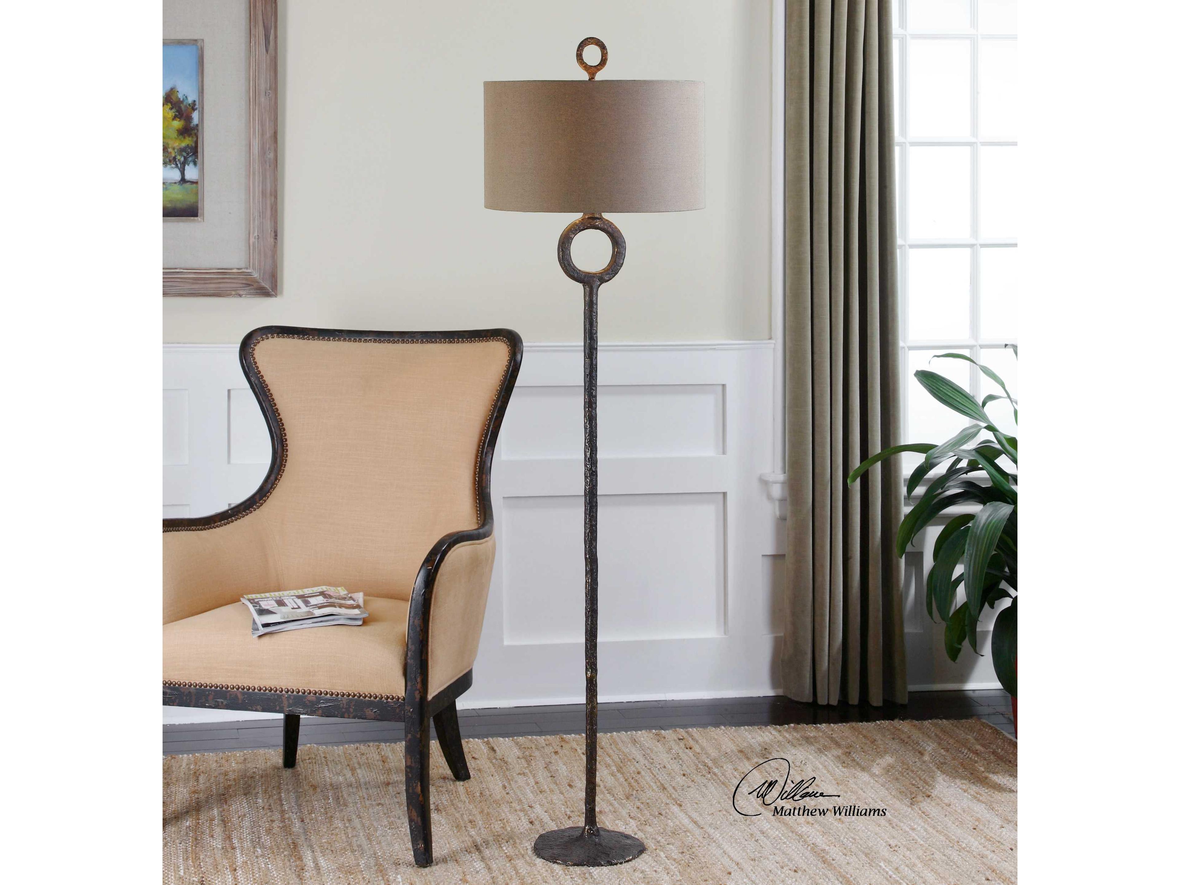 Uttermost Ferro Aged Rust Bronze Round Hardback Drum Floor Lamp