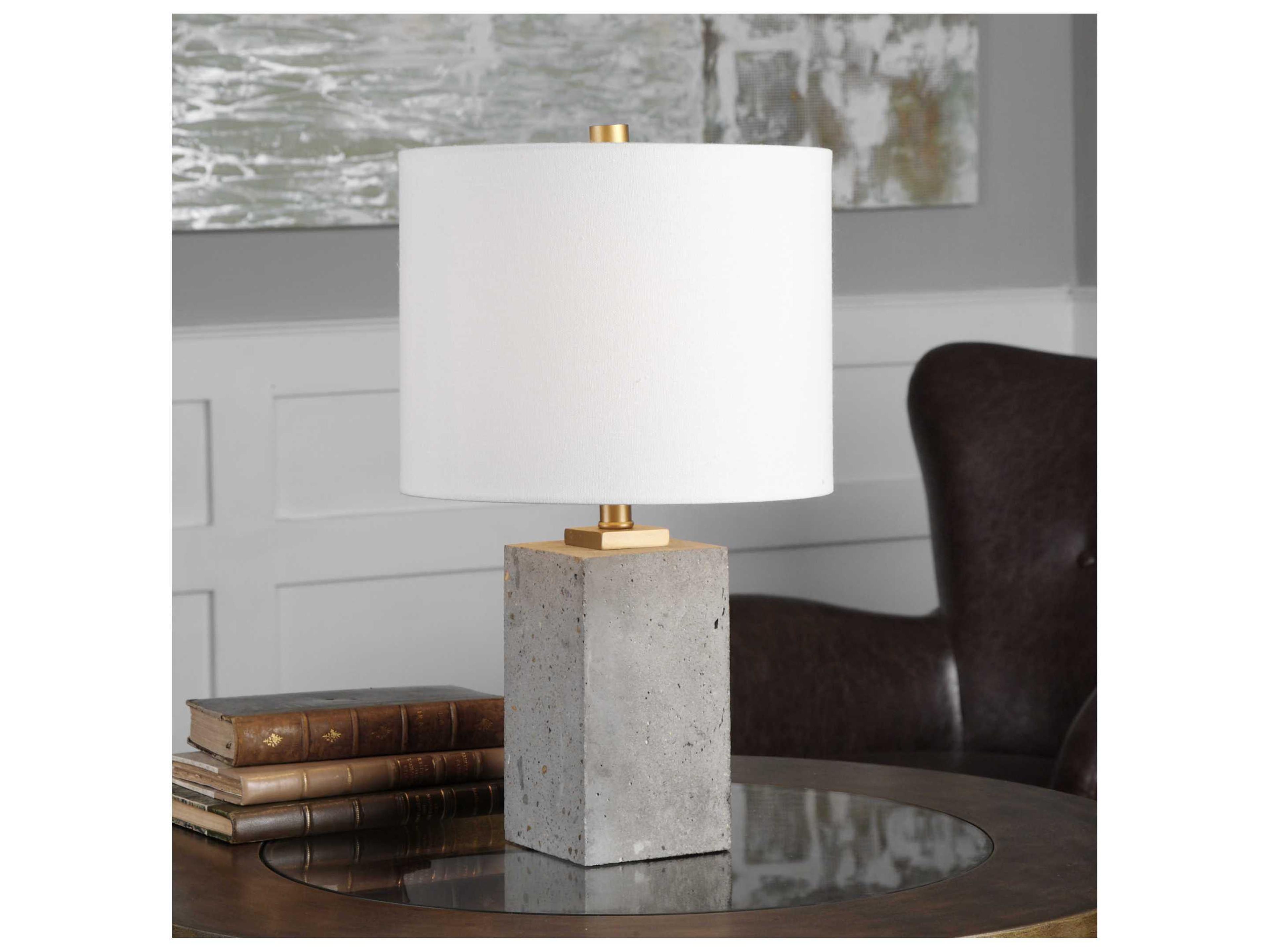 Uttermost Drexel Stained Concrete Round Hardback Drum Gray Table Lamp