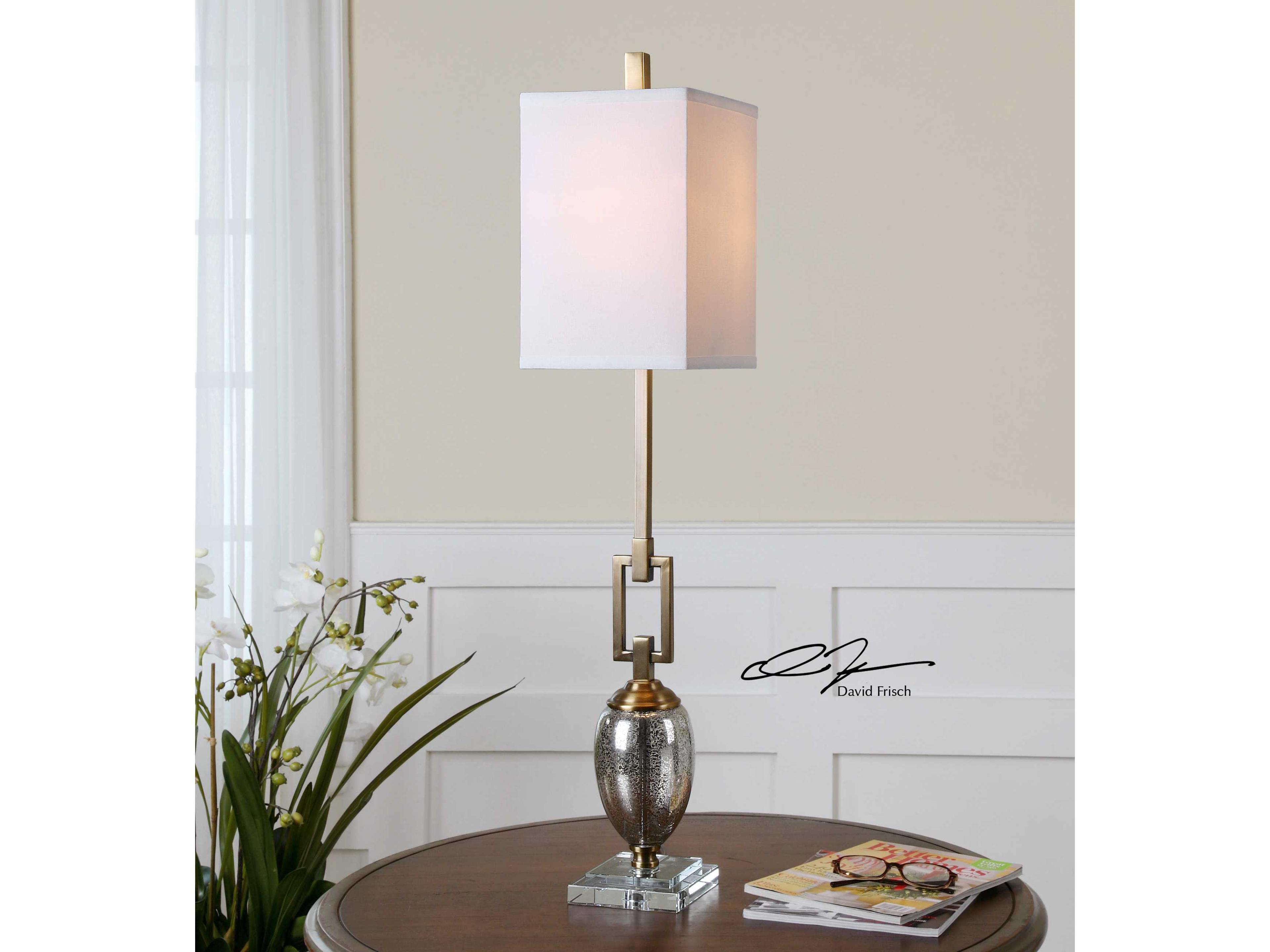 Uttermost Copeland Speckled Mercury Square Hardback Bronze Crystal Glass Buffet Lamp