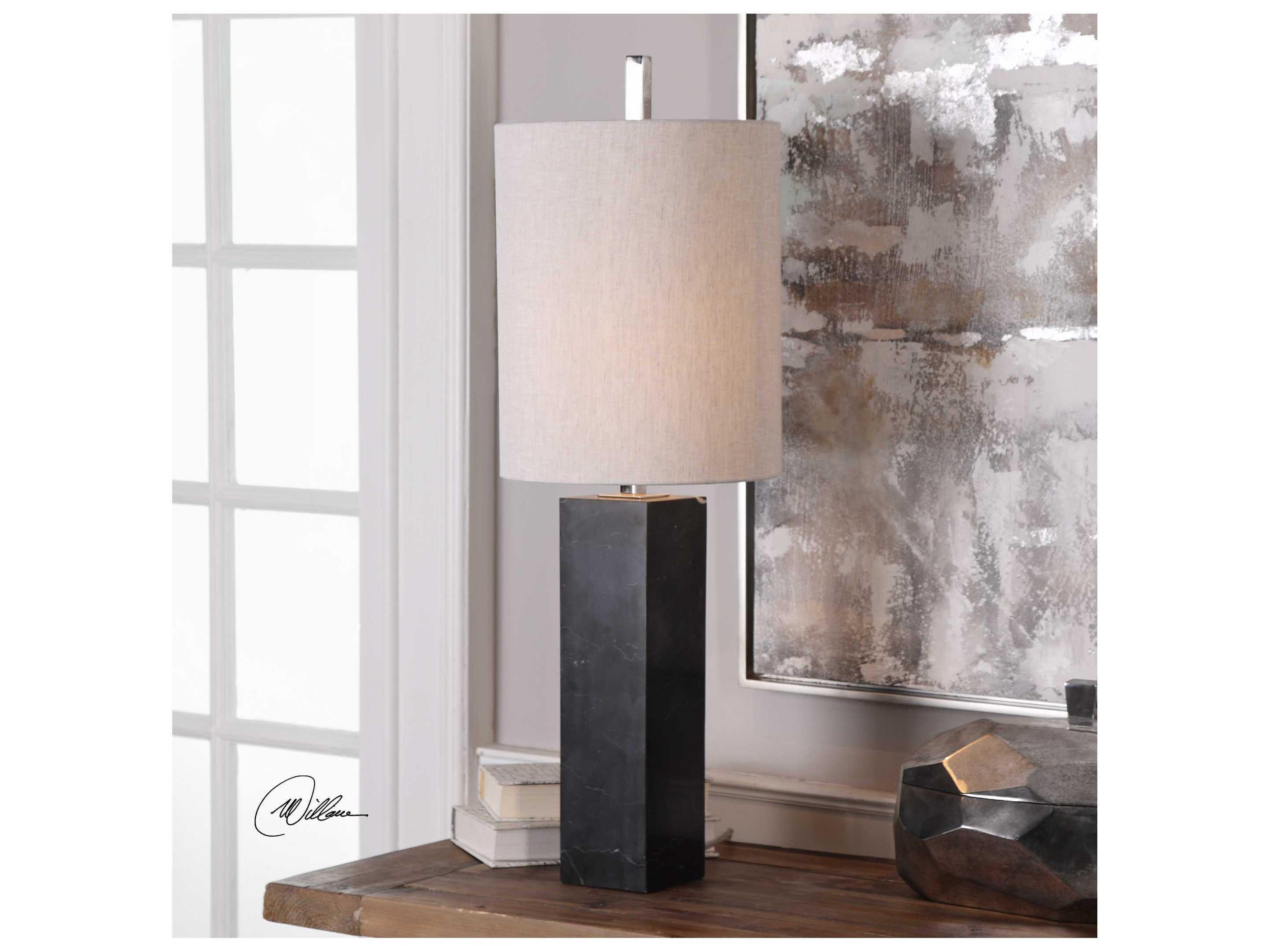 Uttermost Delaney Black Marble Tall Round Hardback Drum Table Lamp