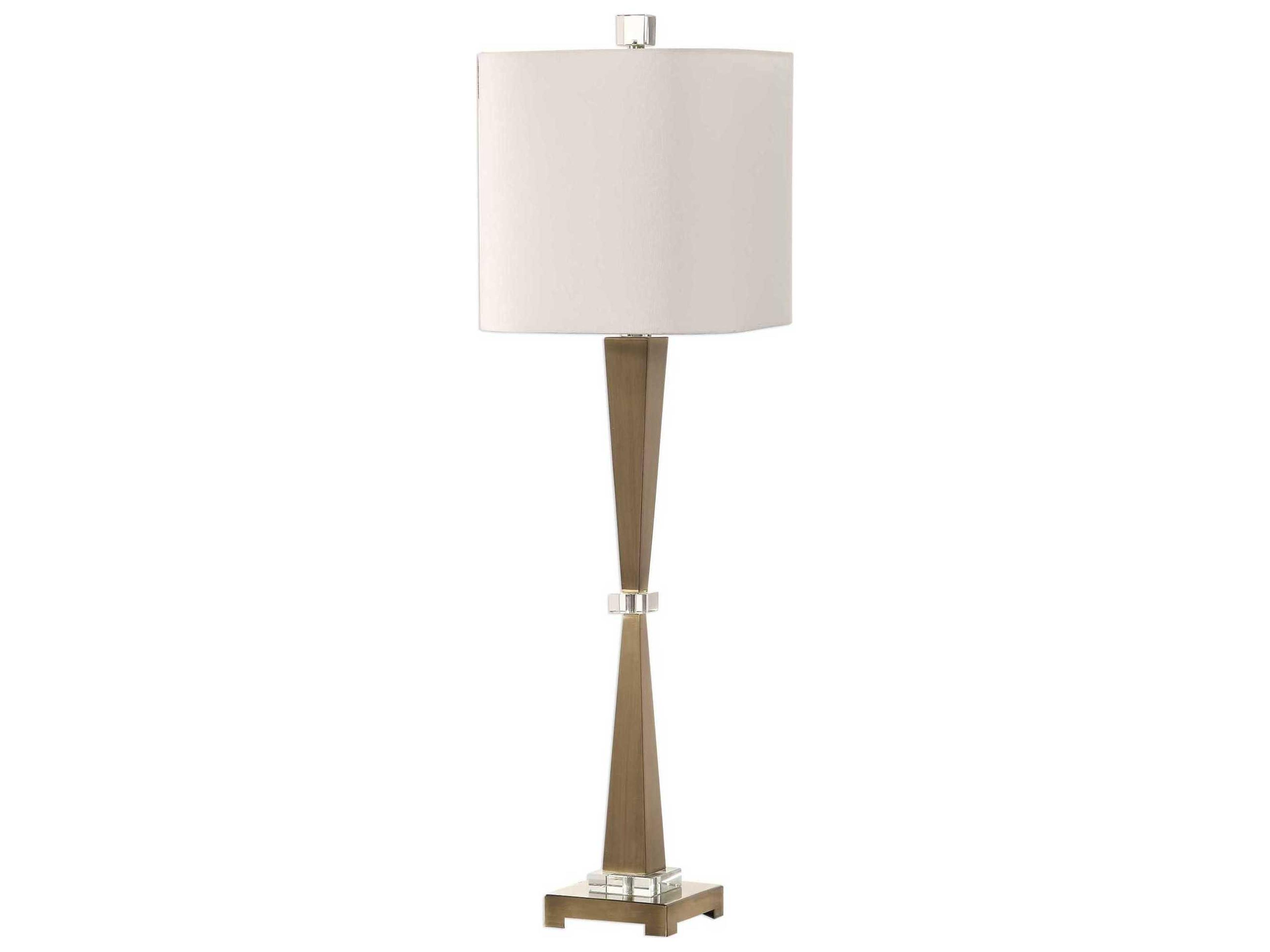 Uttermost Niccolai Crystal Antiqued Brushed Brass Square Hardback With Rolled Edges Nickel Buffet Lamp