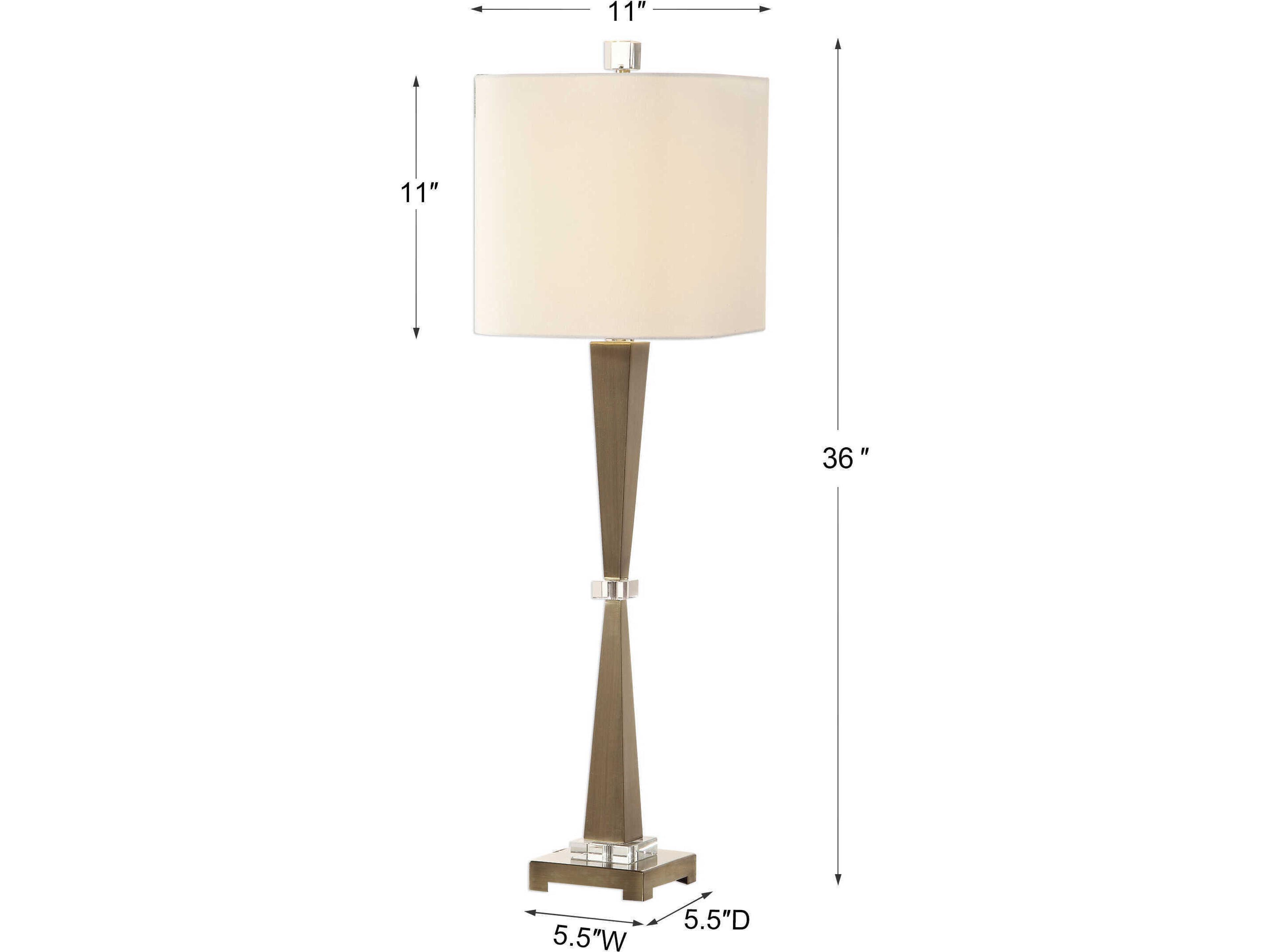 Uttermost Niccolai Crystal Antiqued Brushed Brass Square Hardback With Rolled Edges Nickel Buffet Lamp