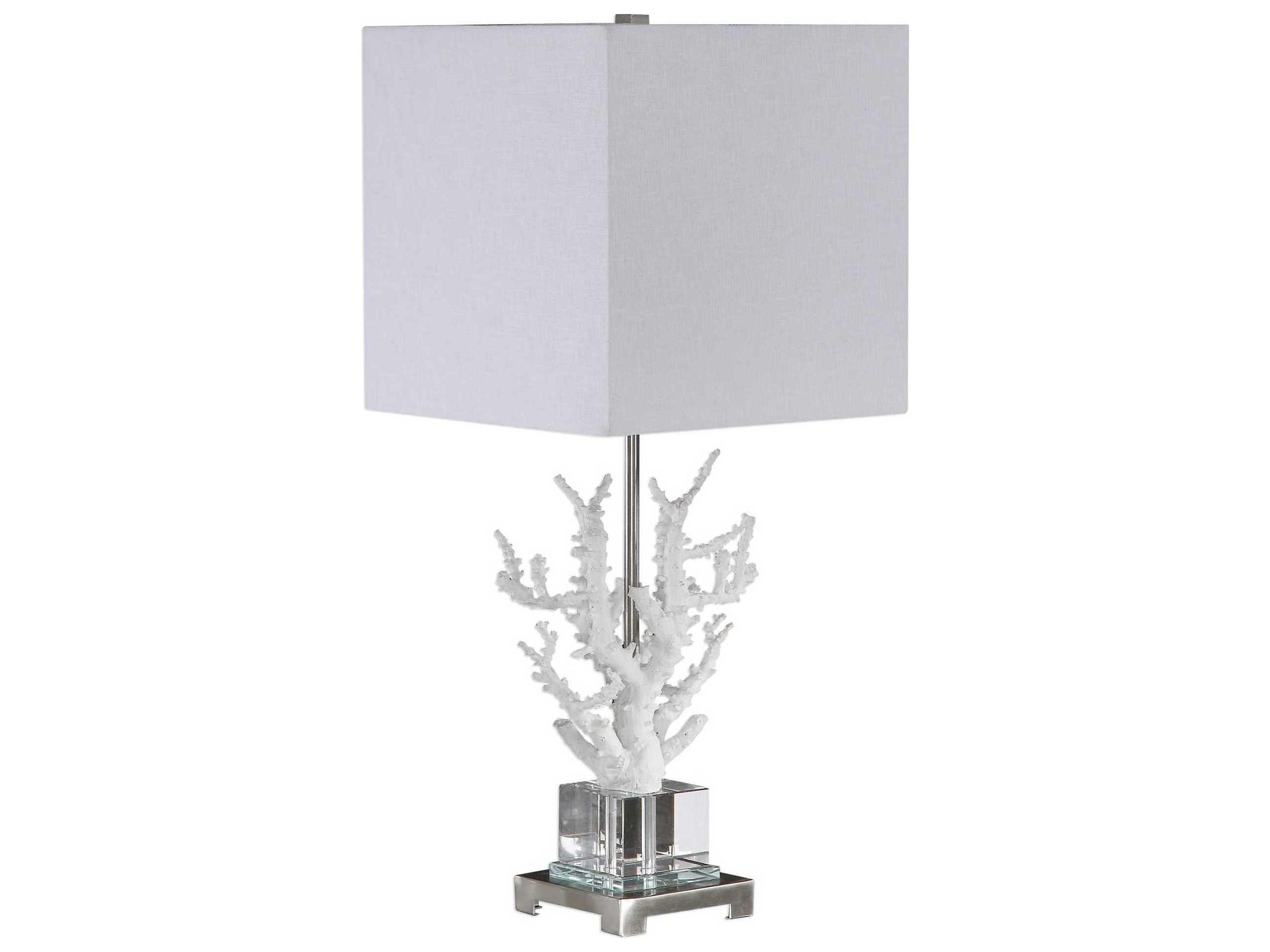 Uttermost Corallo Crystal White Square Hardback Nickel Buffet Lamp