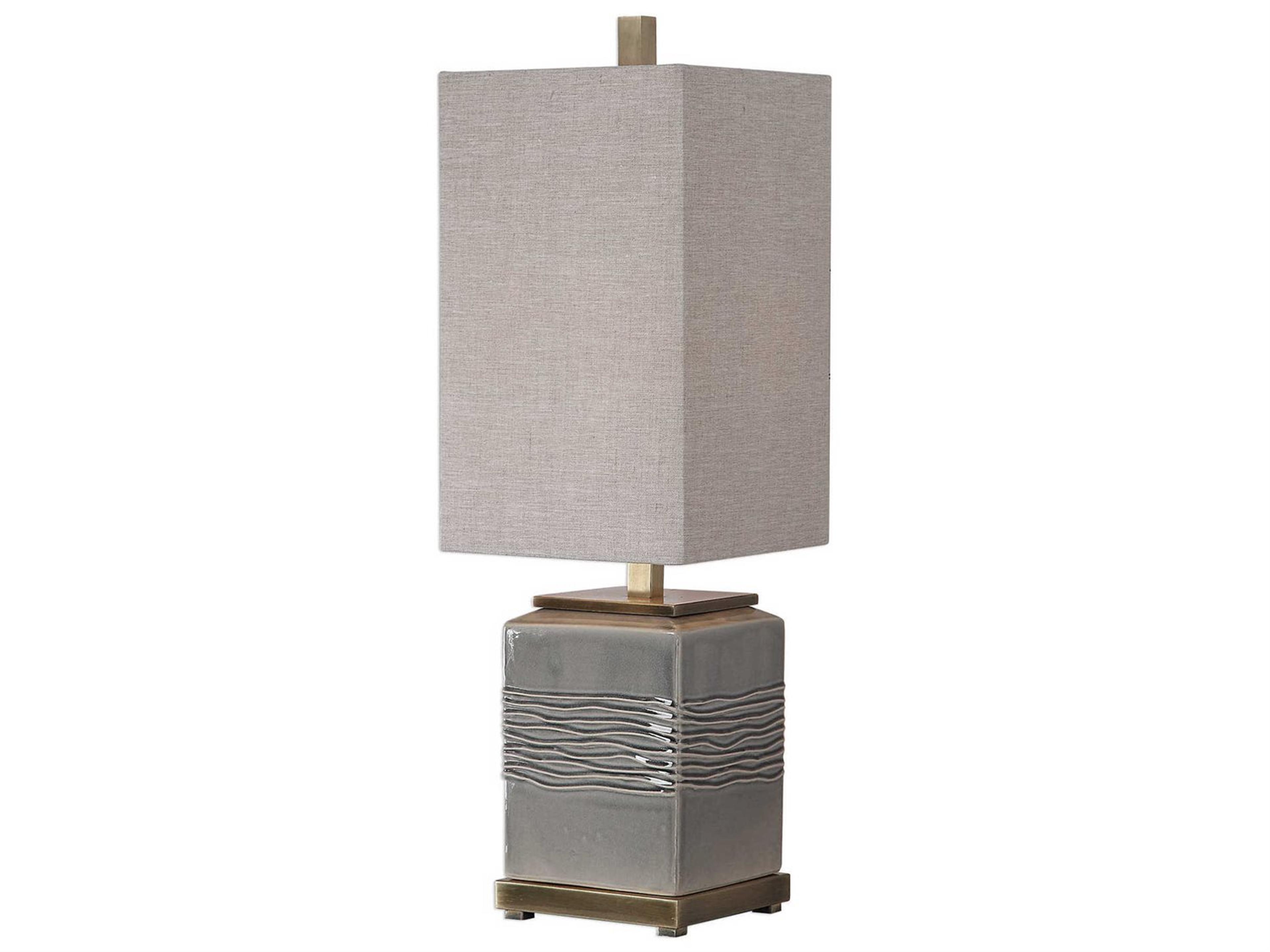 Uttermost Covey Warm Gray Rectangle Hardback Fabric Shade Brass Buffet Lamp