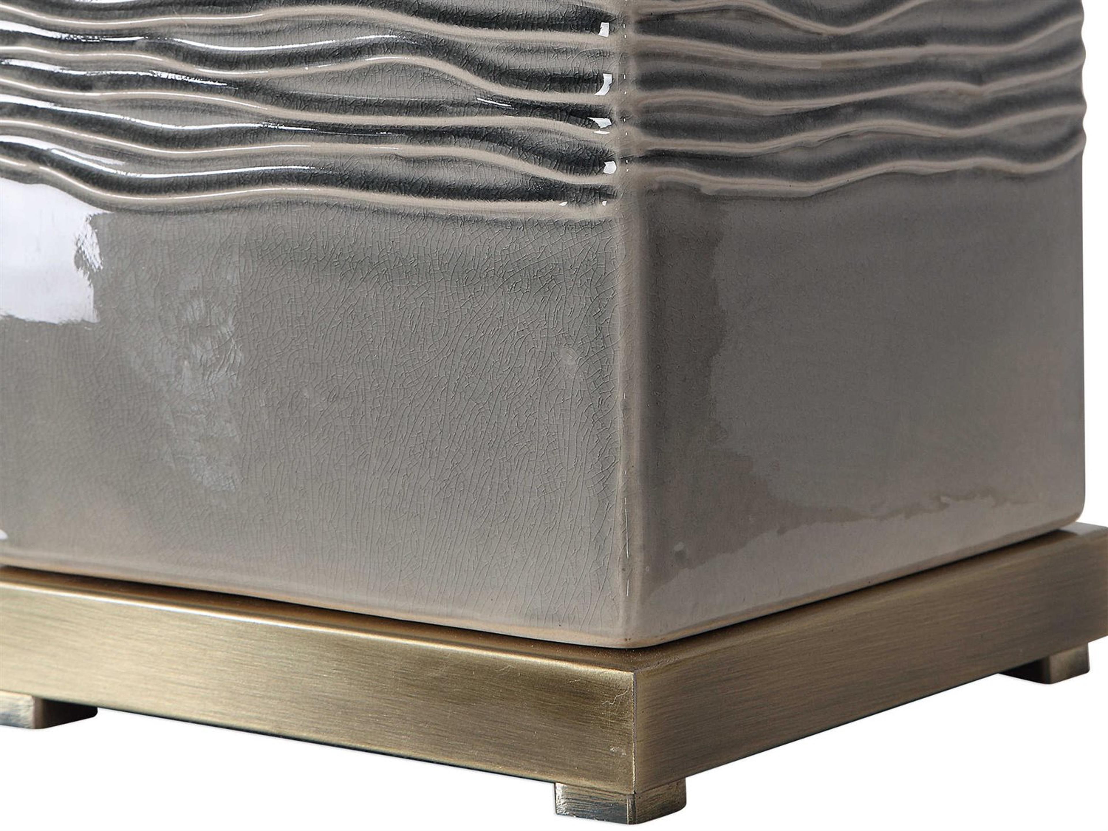 Uttermost Covey Warm Gray Rectangle Hardback Fabric Shade Brass Buffet Lamp