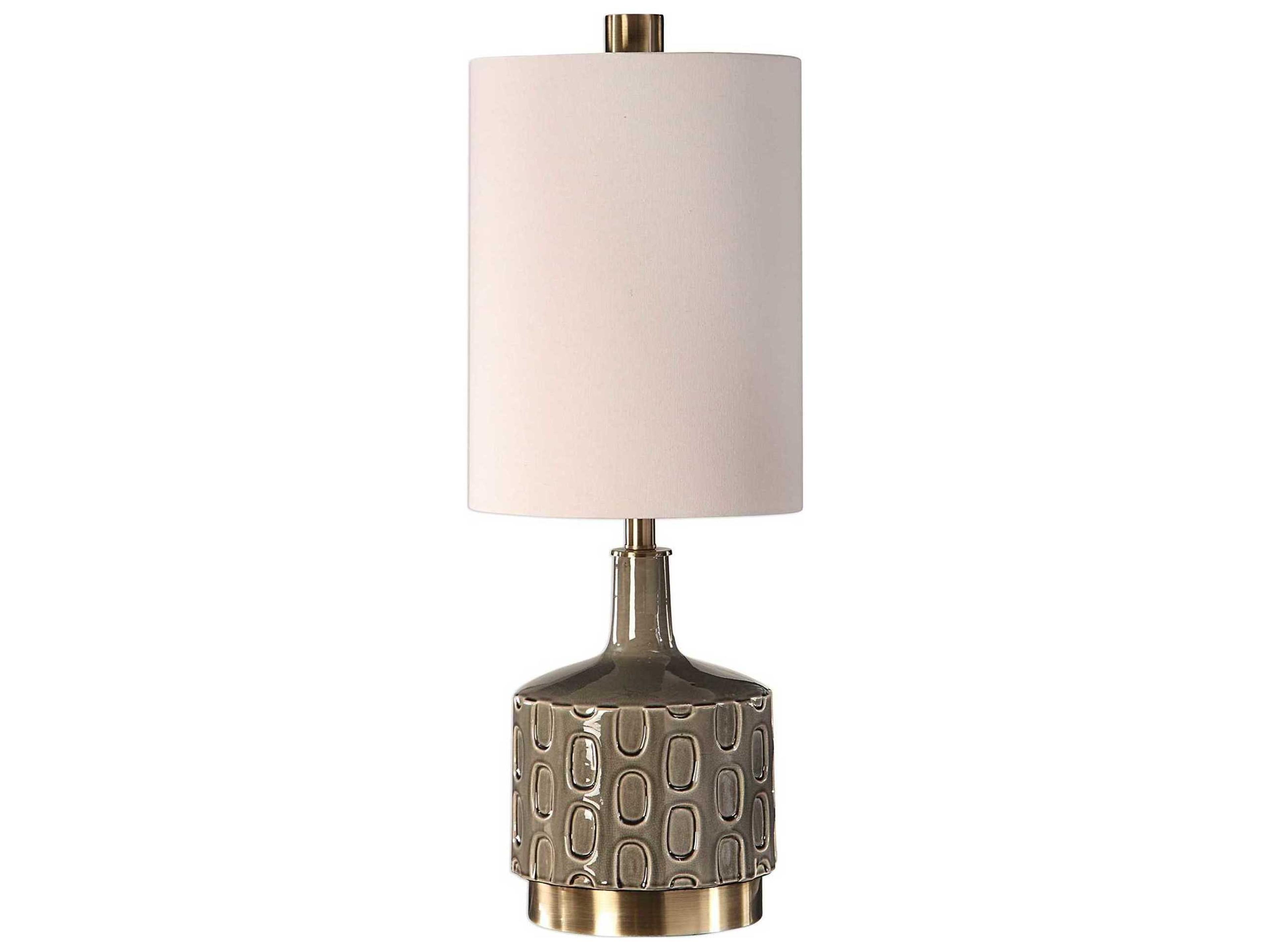 Uttermost Darrin Crackled Gray Tall Round Hardback Drum Brass Buffet Lamp