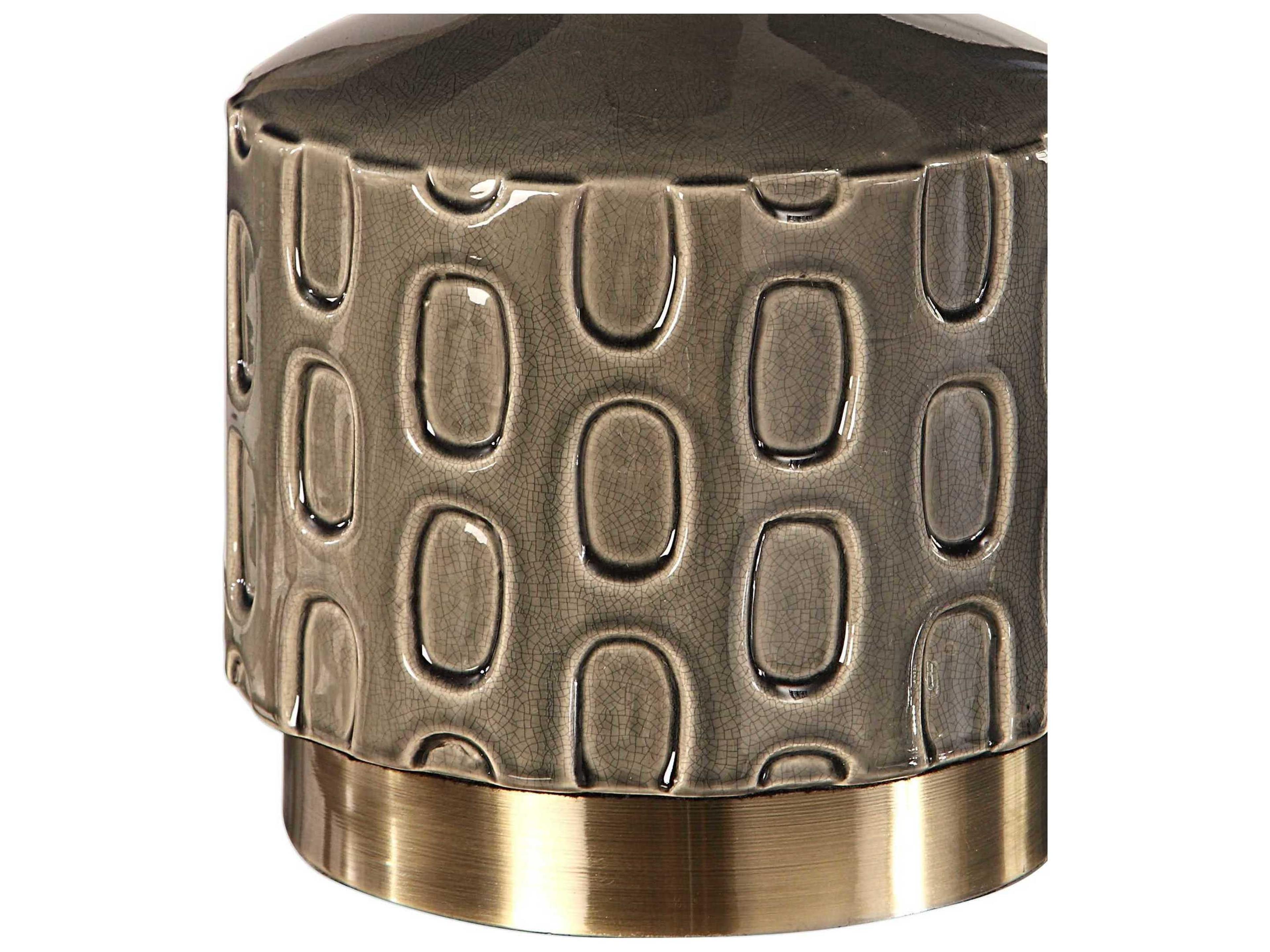 Uttermost Darrin Crackled Gray Tall Round Hardback Drum Brass Buffet Lamp