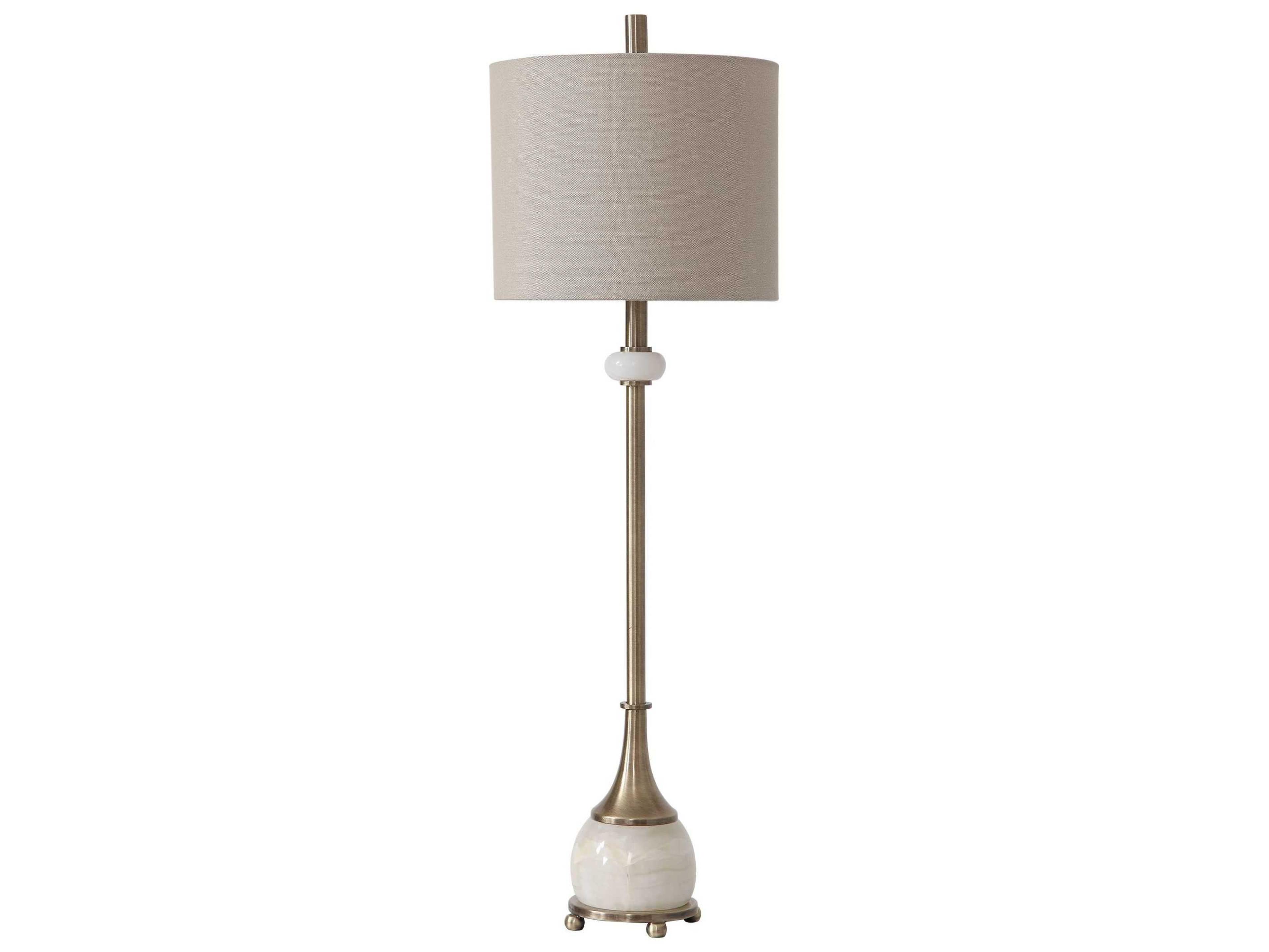 Uttermost Natania White Antique Brass Round Hardback Shade Buffet Lamp