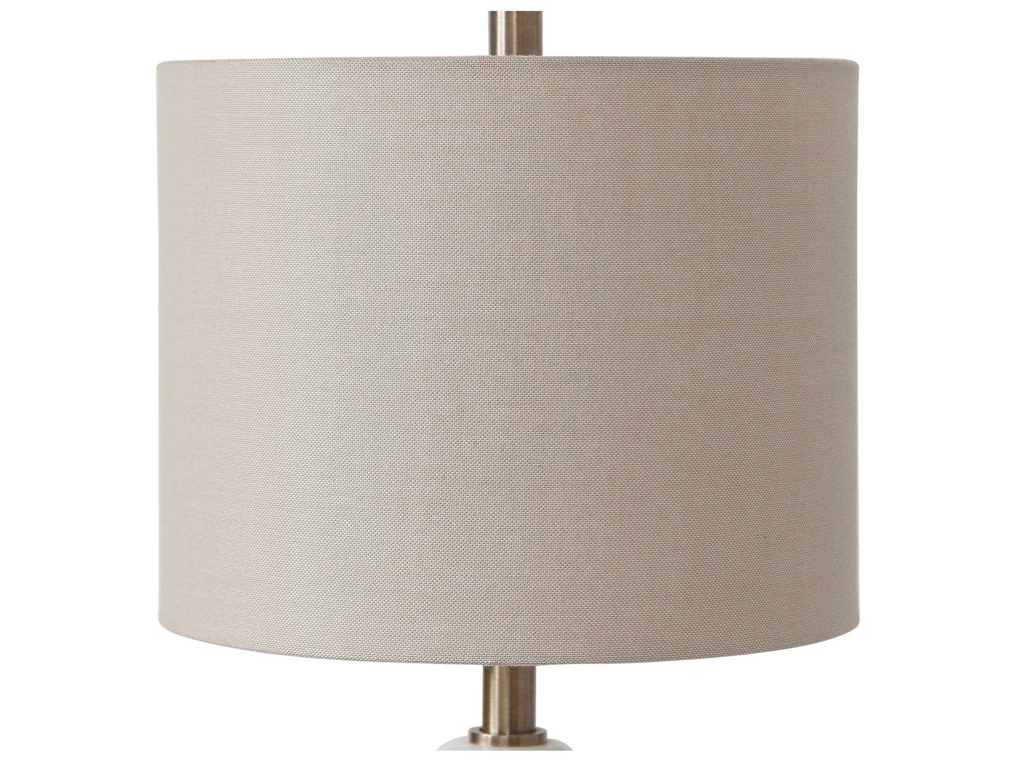 Uttermost Natania White Antique Brass Round Hardback Shade Buffet Lamp