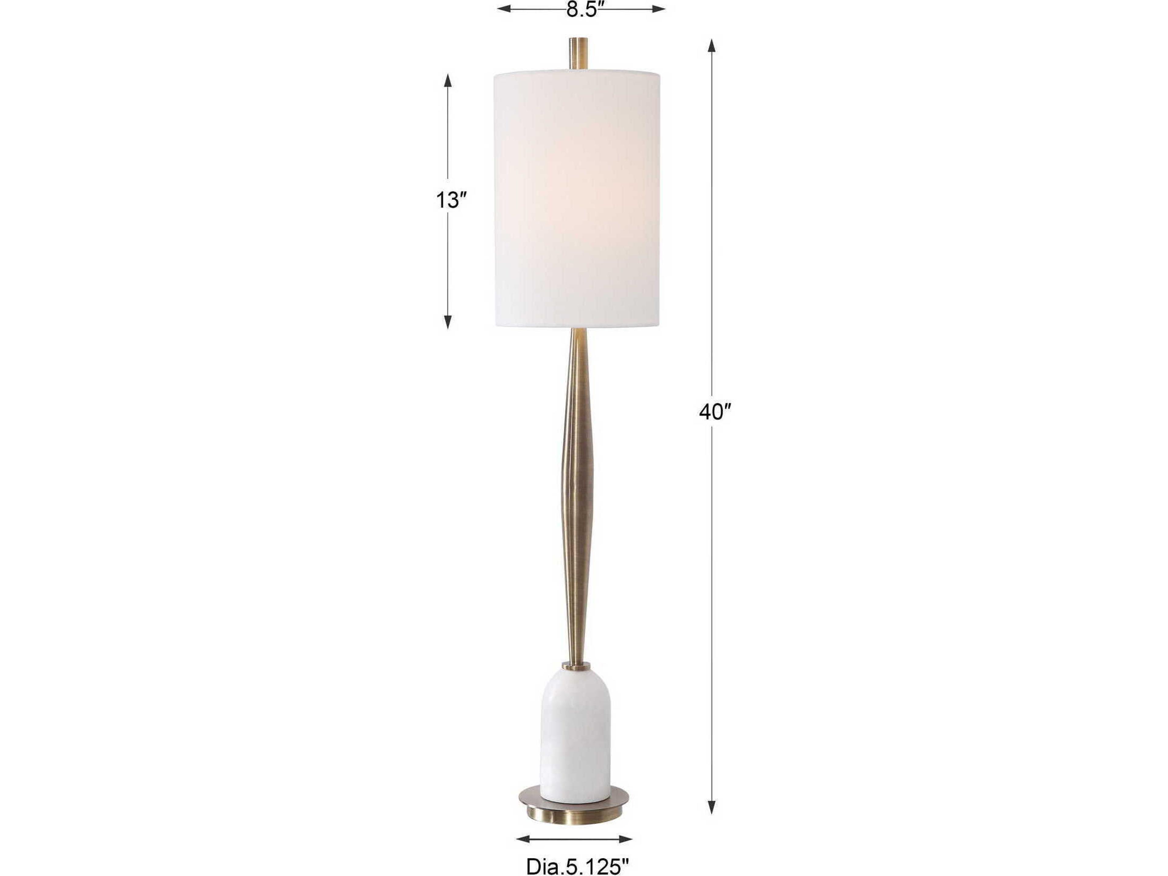 Uttermost Minette Antique Brass White Round Drum Hardback Shade Buffet Lamp