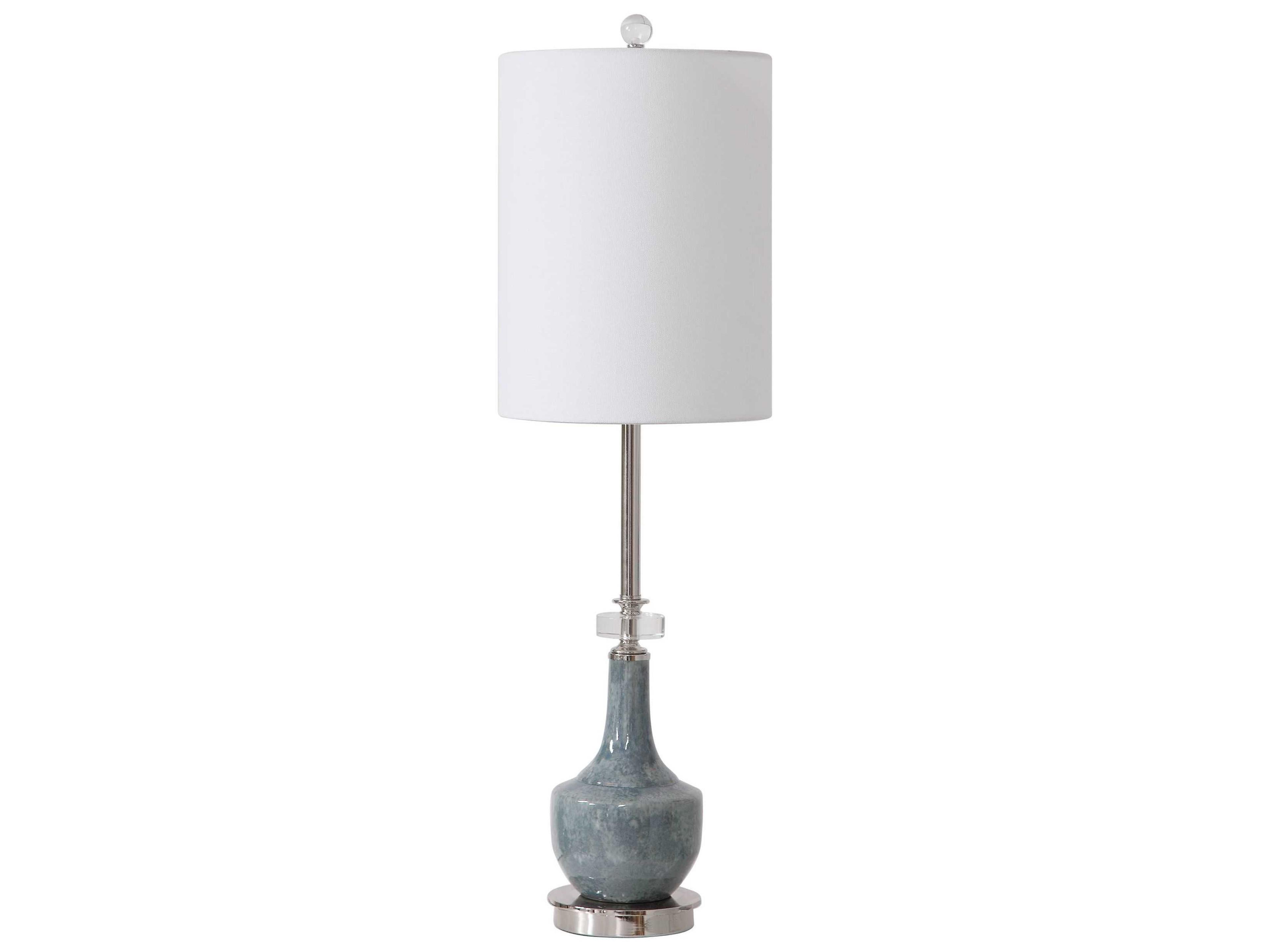 Uttermost Piers Crystal Blue Polished Nickel Drum Hardback Rolled Edge Buffet Lamp