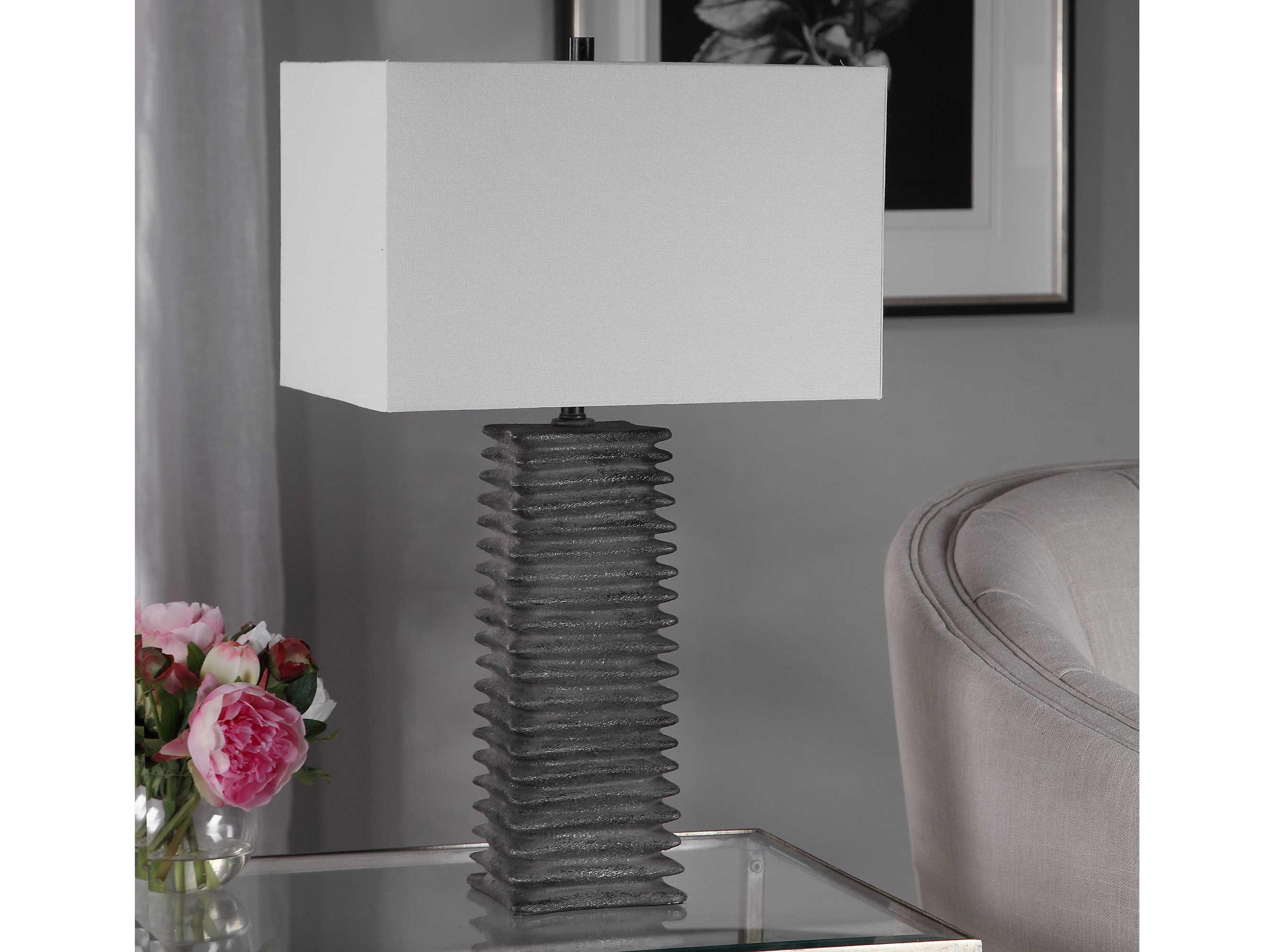 Uttermost Sanderson Metallic Charcoal Glaze Rectangle Shade Gray Buffet Lamp