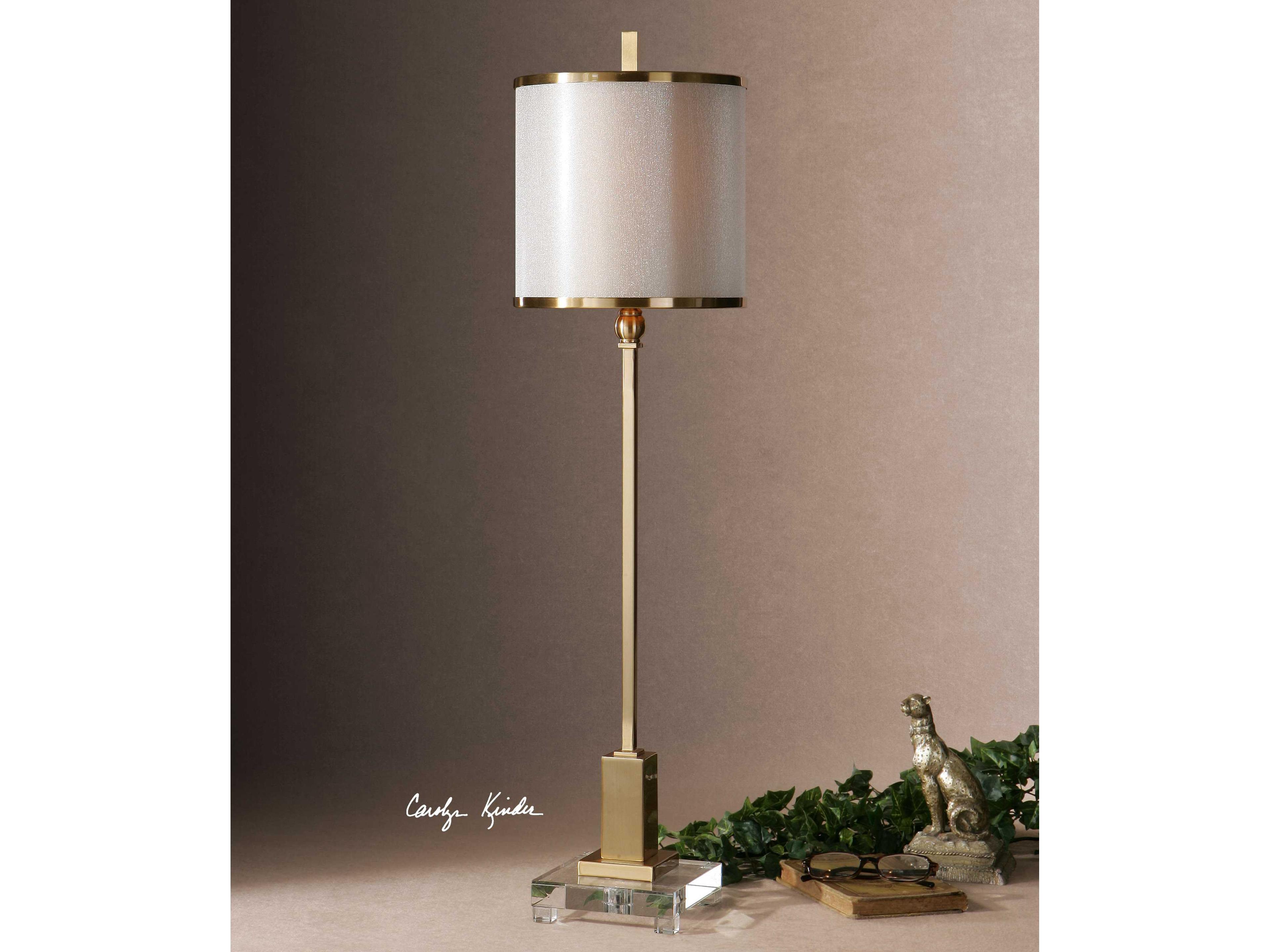 Uttermost Villena Brushed Brass Double Hardback Drums Crystal Buffet Lamp