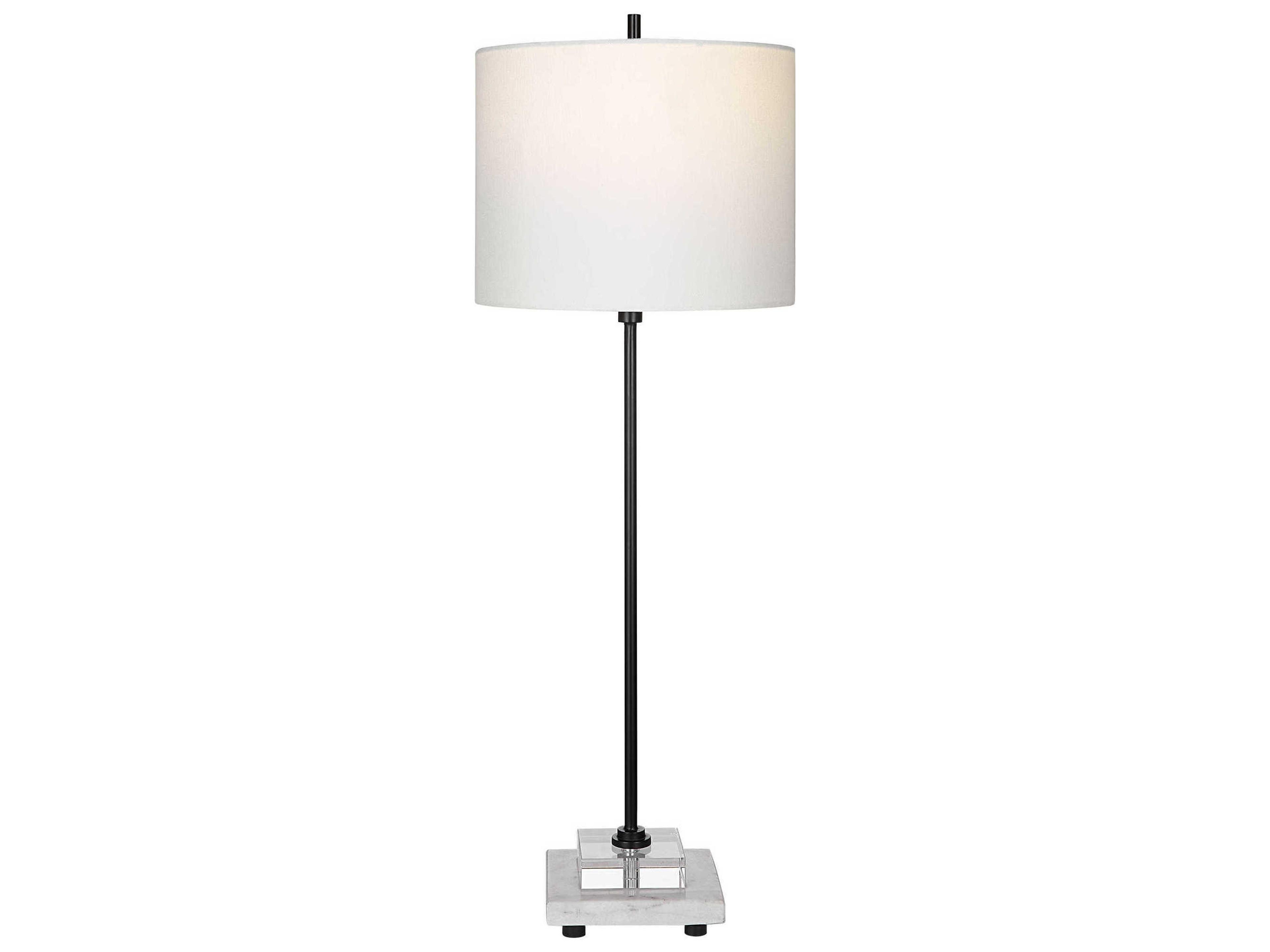 Ciara Satin Black Round Hardback Shade With Lining White Crystal Buffet Lamp