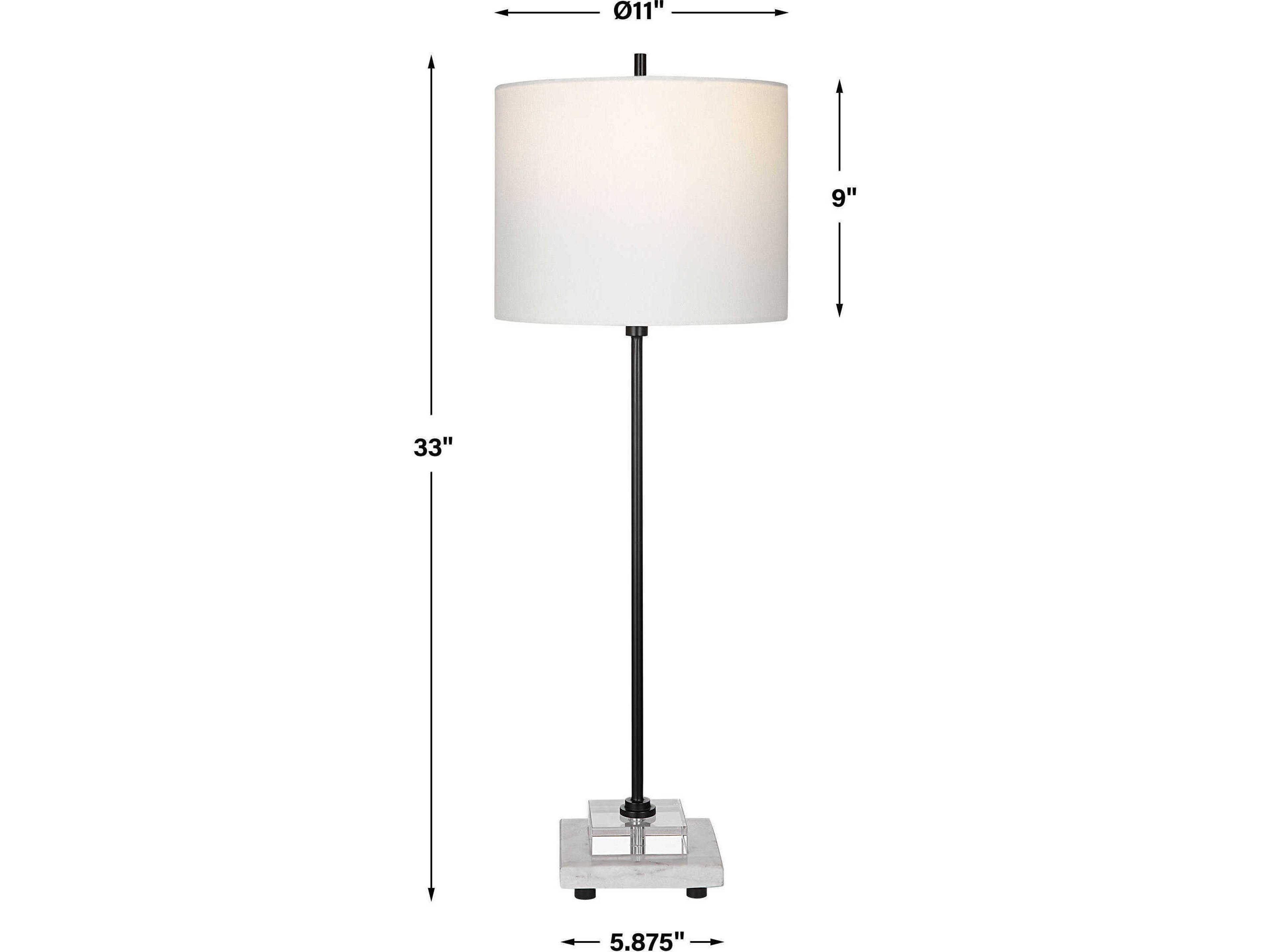 Uttermost Ciara Satin Black Round Hardback Shade With Lining White Crystal Buffet Lamp
