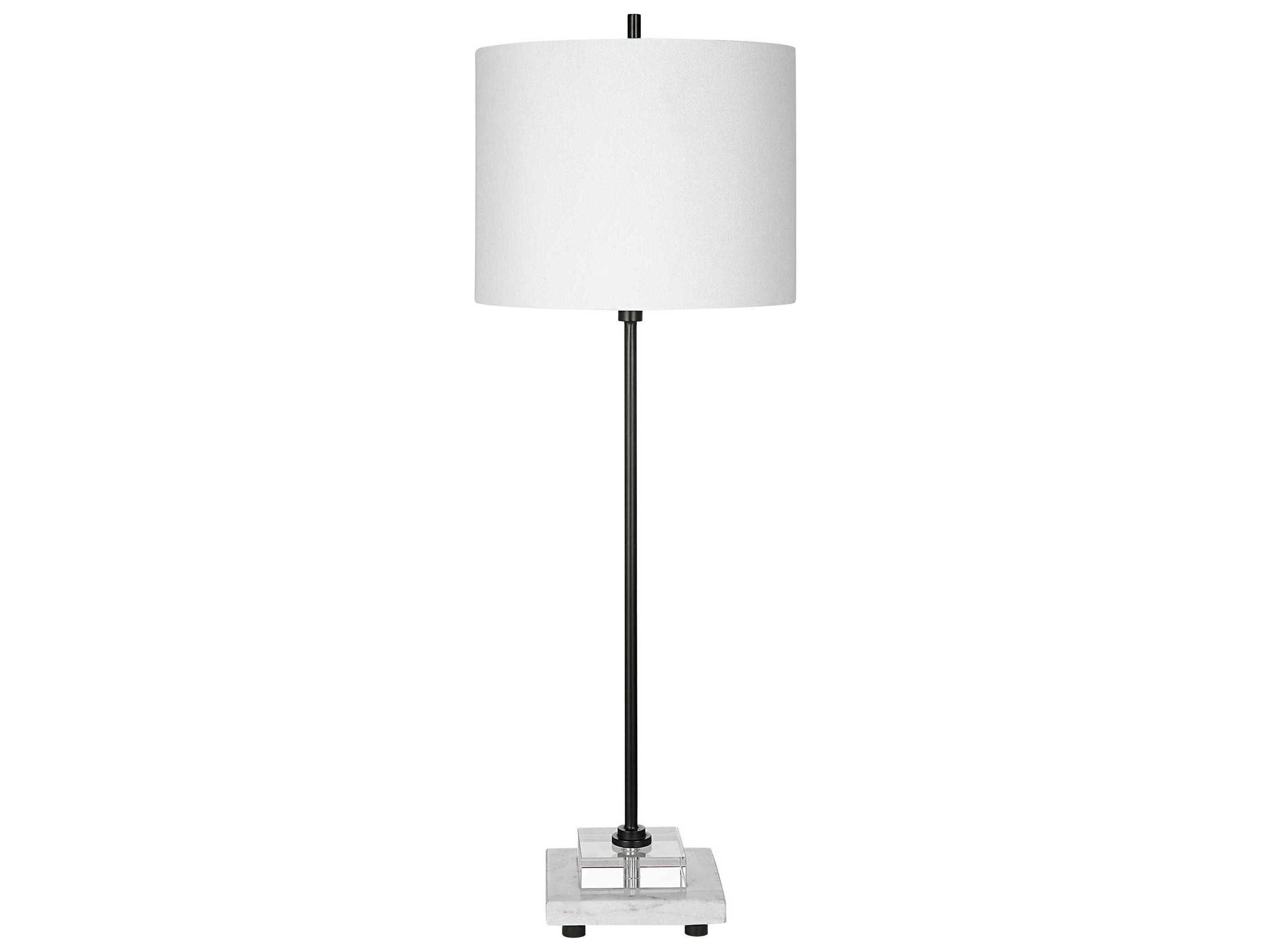 Uttermost Ciara Satin Black Round Hardback Shade With Lining White Crystal Buffet Lamp