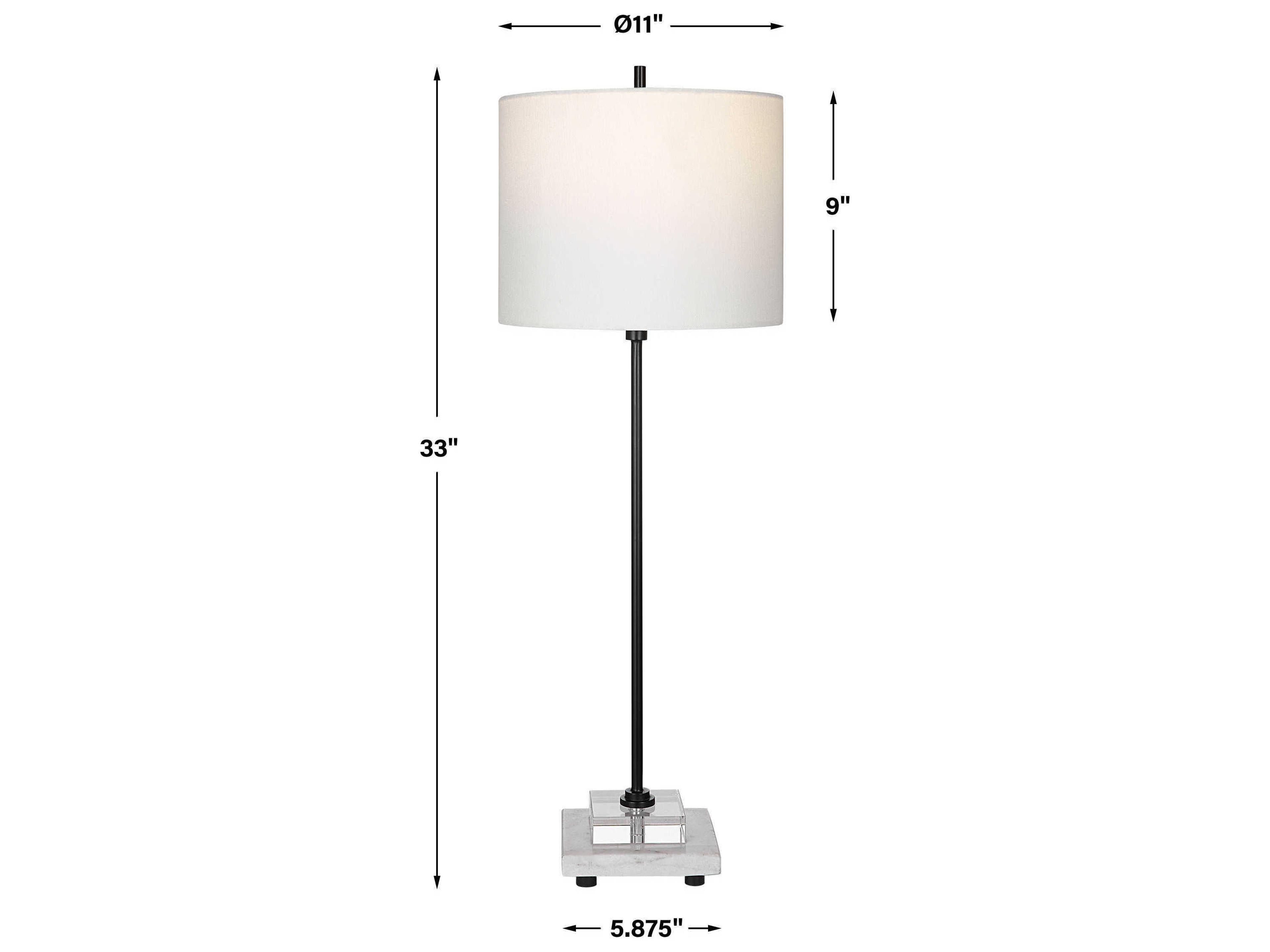 Uttermost Ciara Satin Black Round Hardback Shade With Lining White Crystal Buffet Lamp