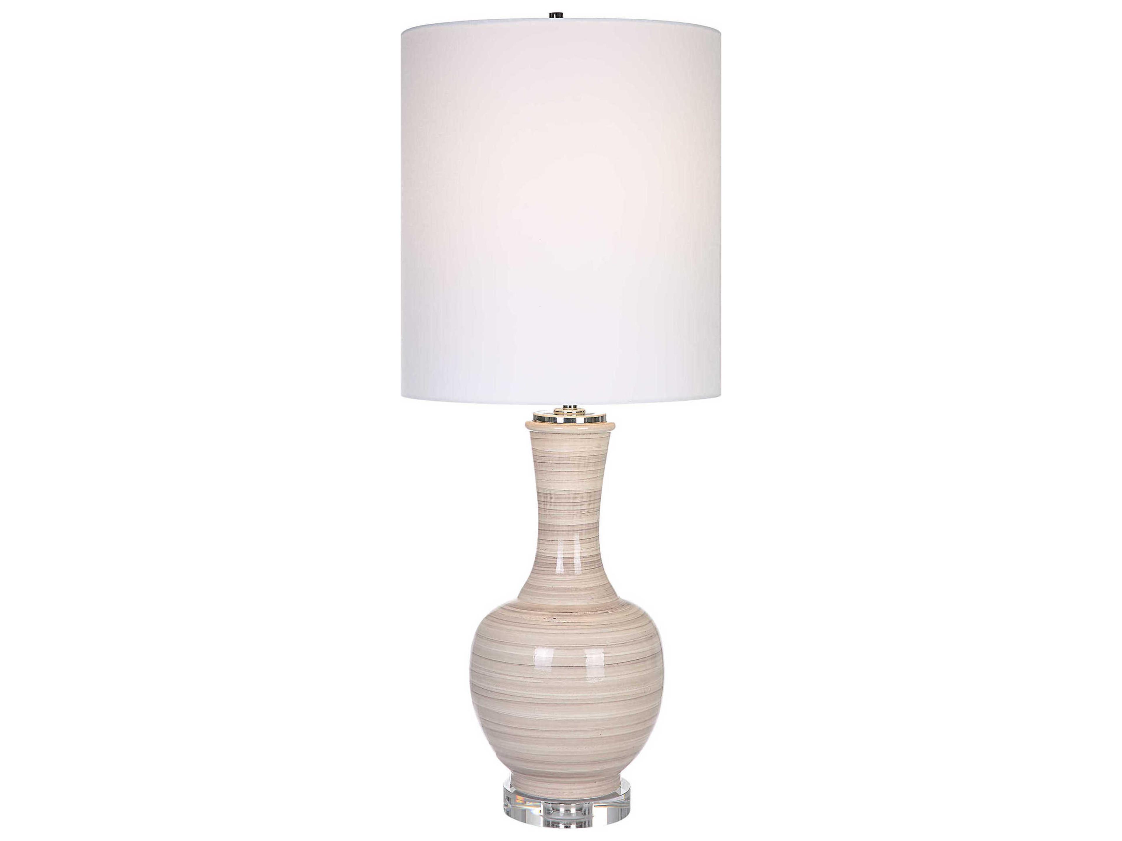 Chalice Taupe Tan Charcoal Nickel Crystal Buffet Lamp