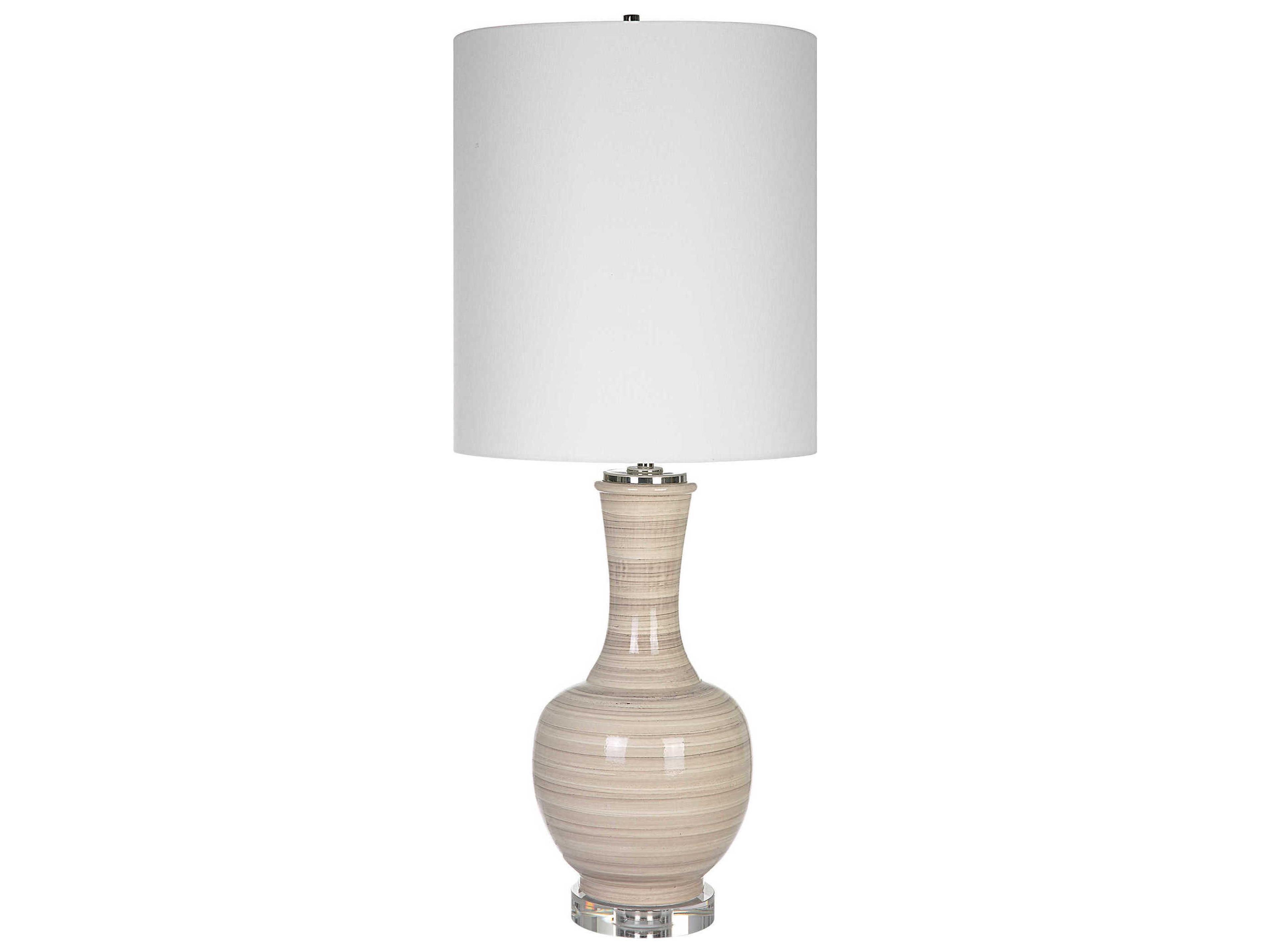 Uttermost Chalice Taupe Tan Charcoal Nickel Crystal Buffet Lamp