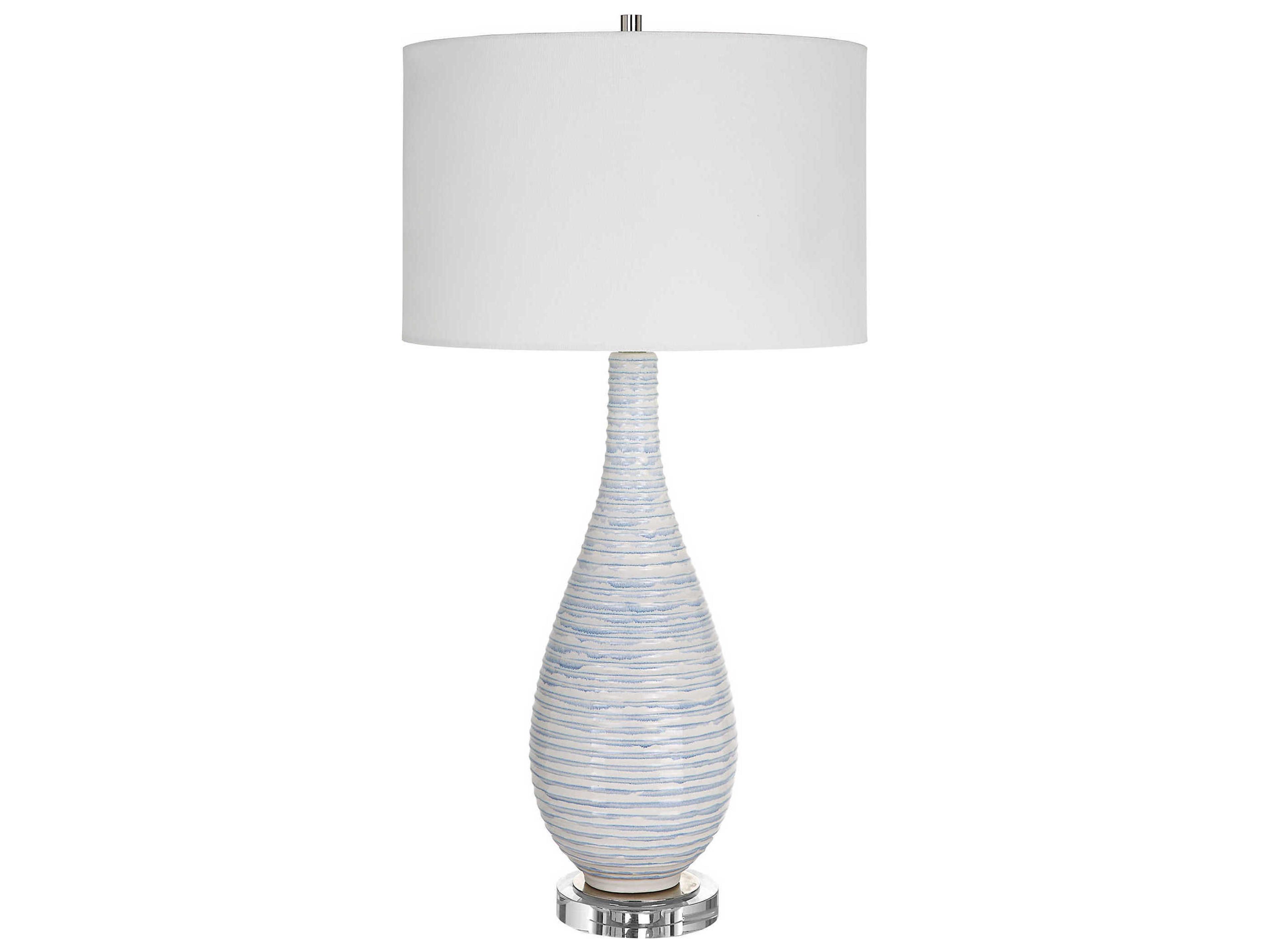 Uttermost Clariot Soft Blue White Round Hardback Drum Nickel Crystal Buffet Lamp