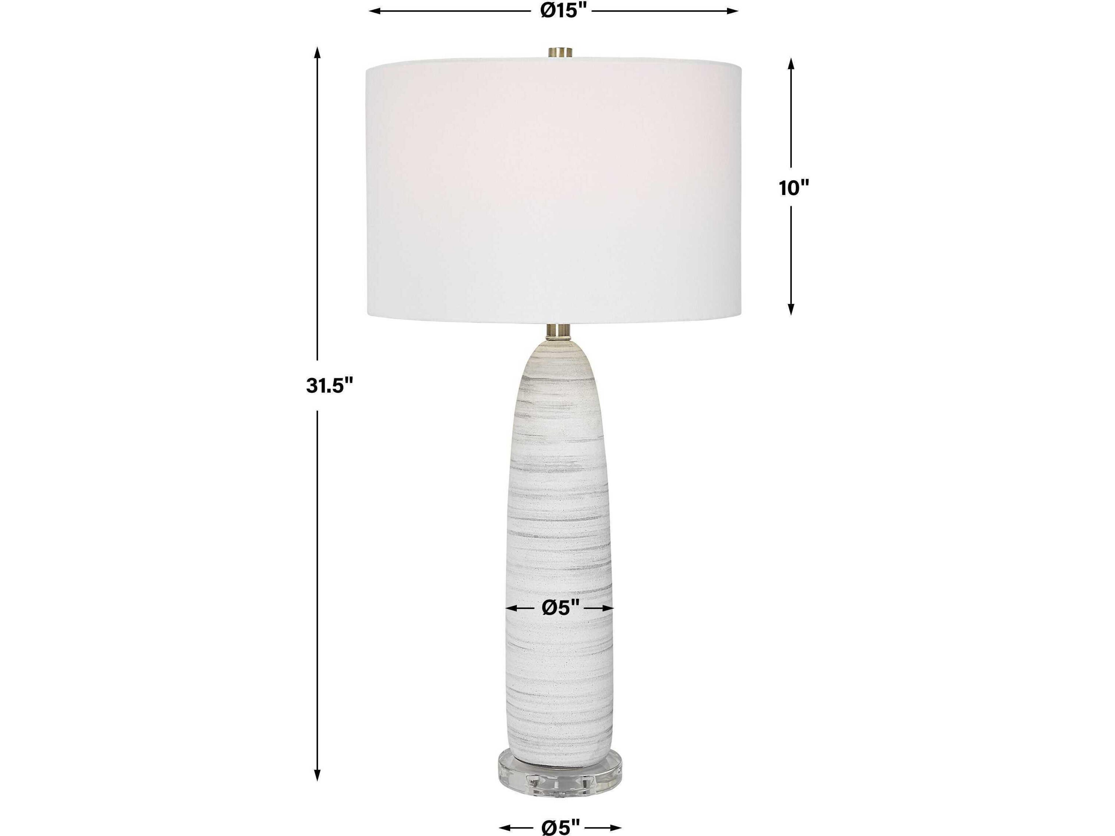 Uttermost Levadia Matte White Gray Brushed Nickel Round Drum Hardback Shade Crystal Buffet Lamp