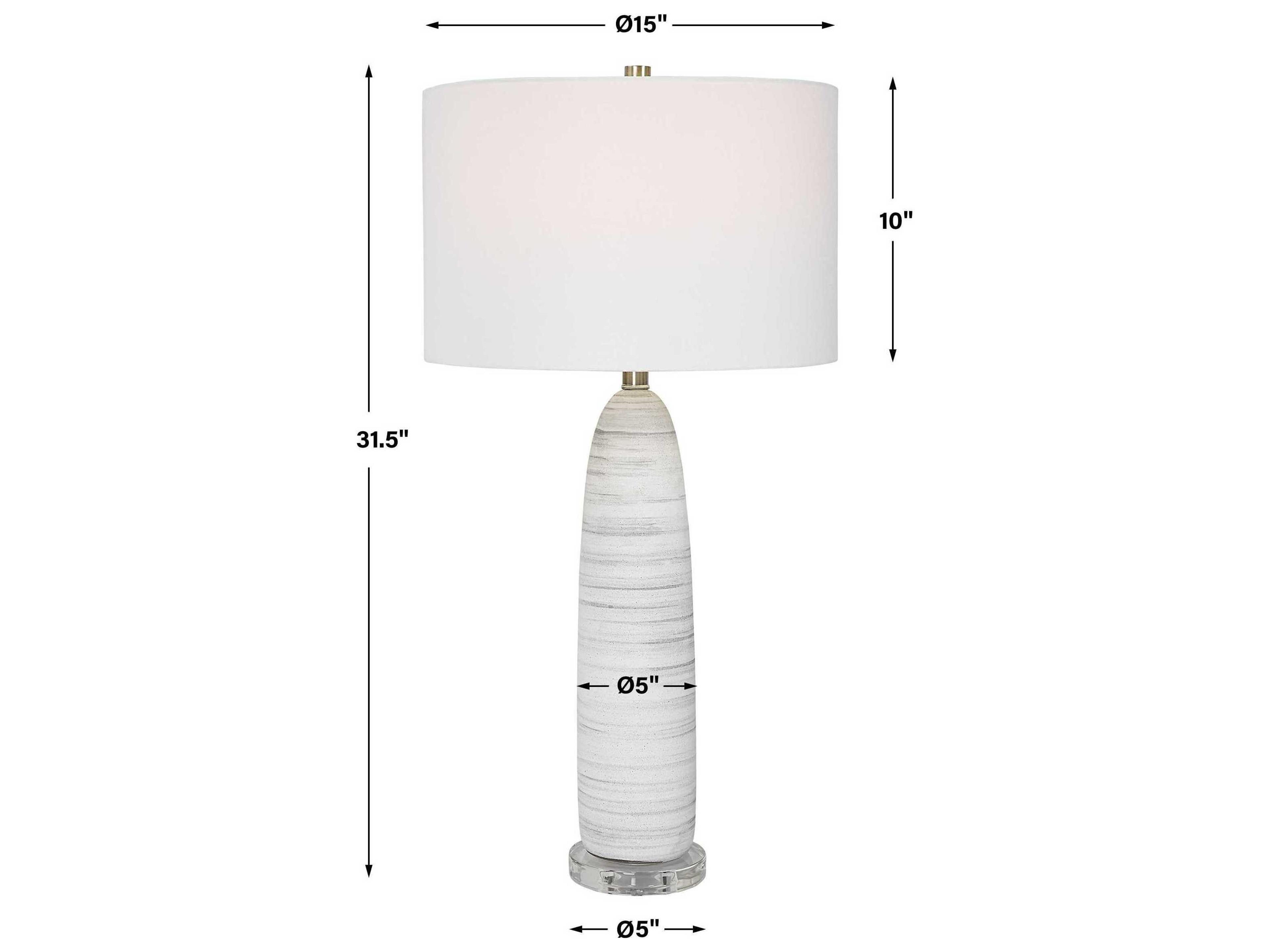 Uttermost Levadia Matte White Gray Brushed Nickel Round Drum Hardback Shade Crystal Buffet Lamp