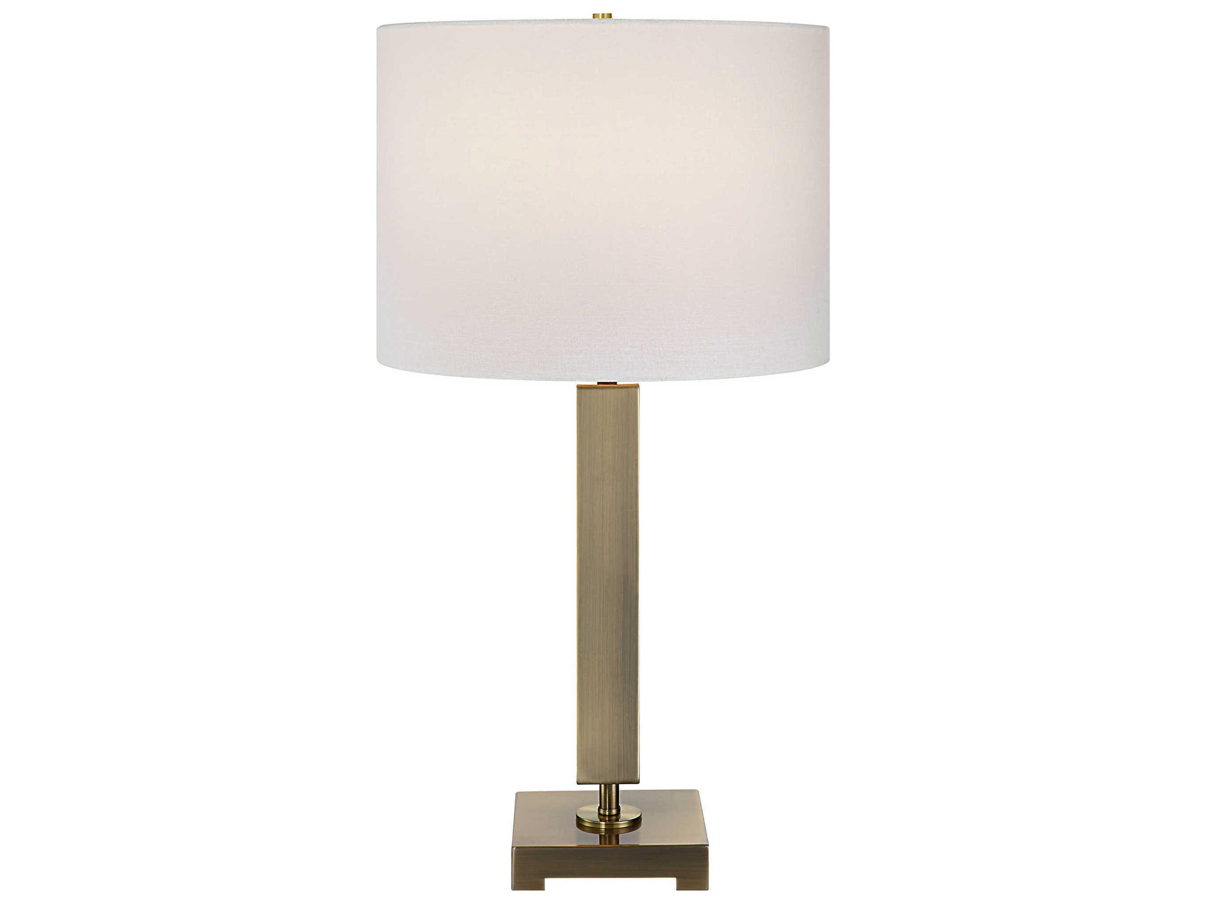 Uttermost Duomo Antique Brass Round Hardback Shade White Buffet Lamp