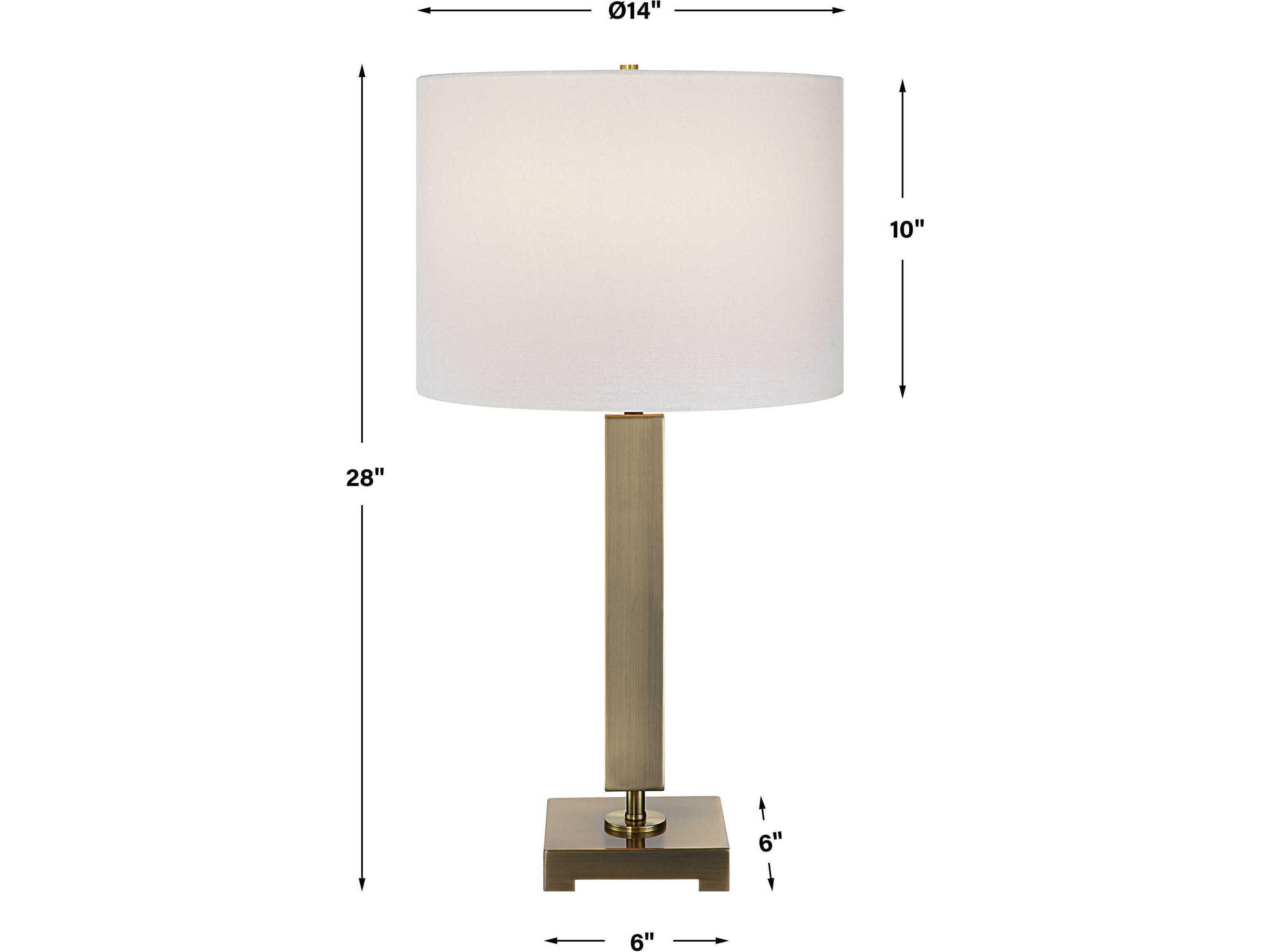 Uttermost Duomo Antique Brass Round Hardback Shade White Buffet Lamp