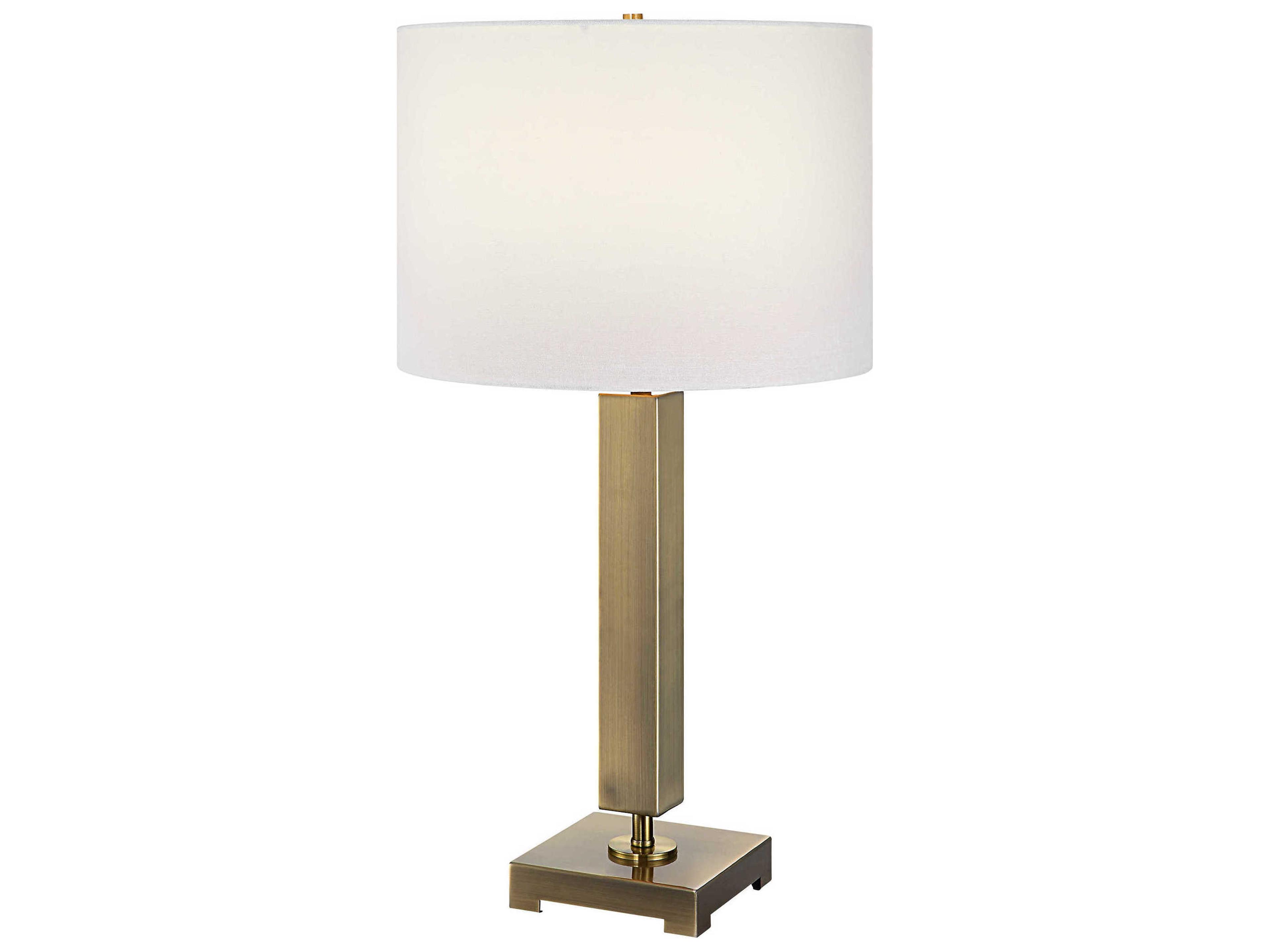 Uttermost Duomo Antique Brass Round Hardback Shade White Buffet Lamp
