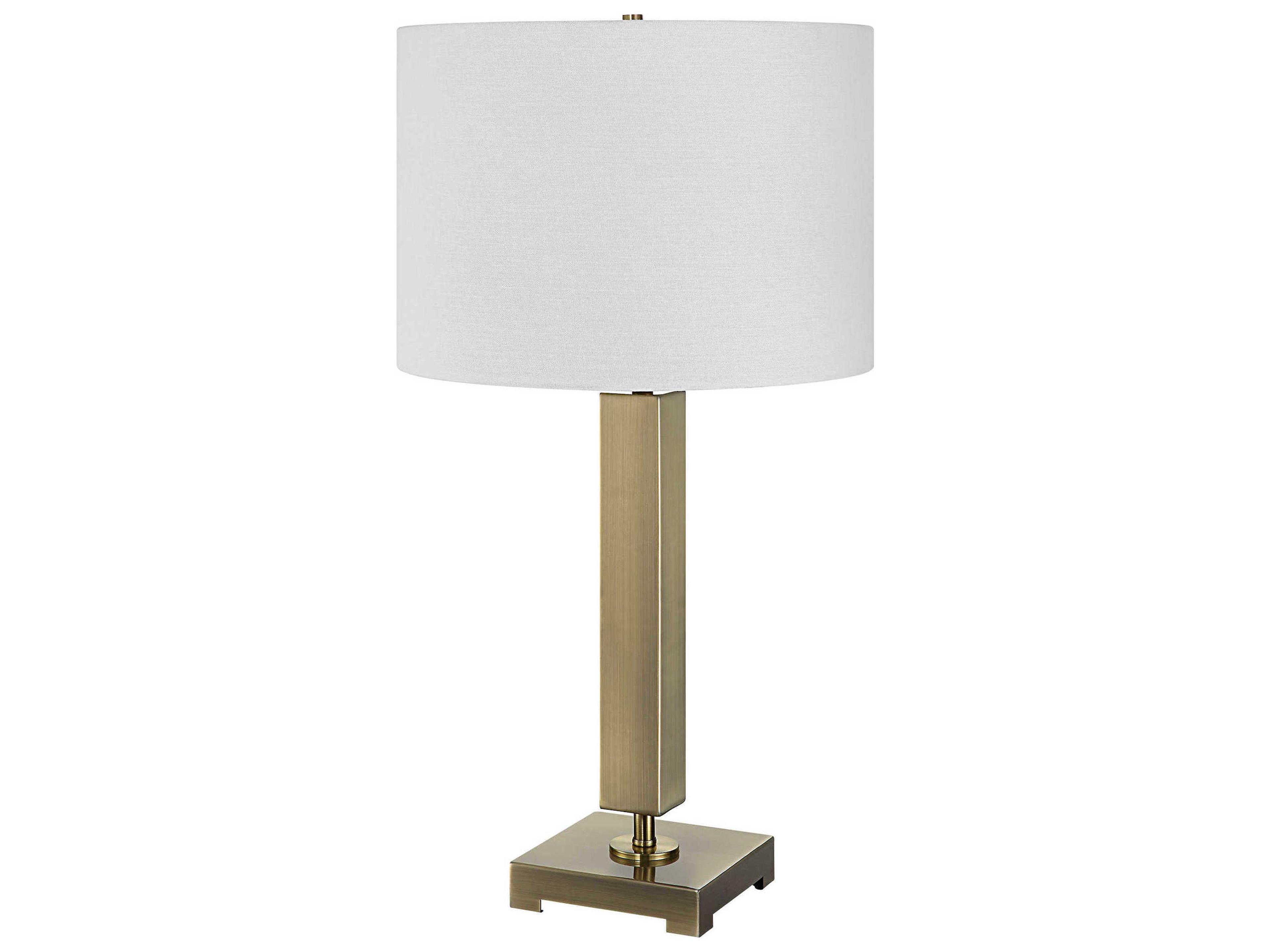 Uttermost Duomo Antique Brass Round Hardback Shade White Buffet Lamp