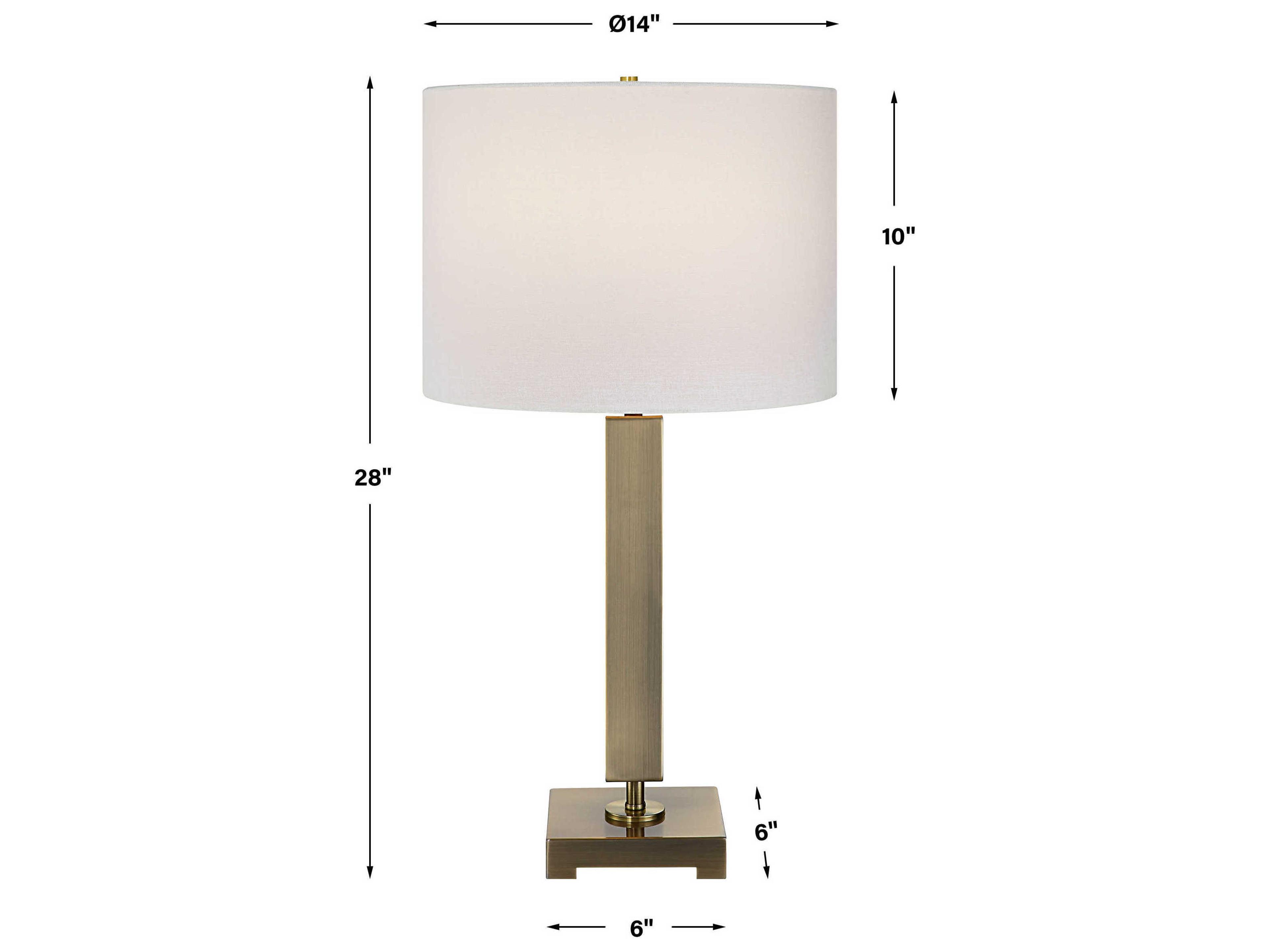 Uttermost Duomo Antique Brass Round Hardback Shade White Buffet Lamp