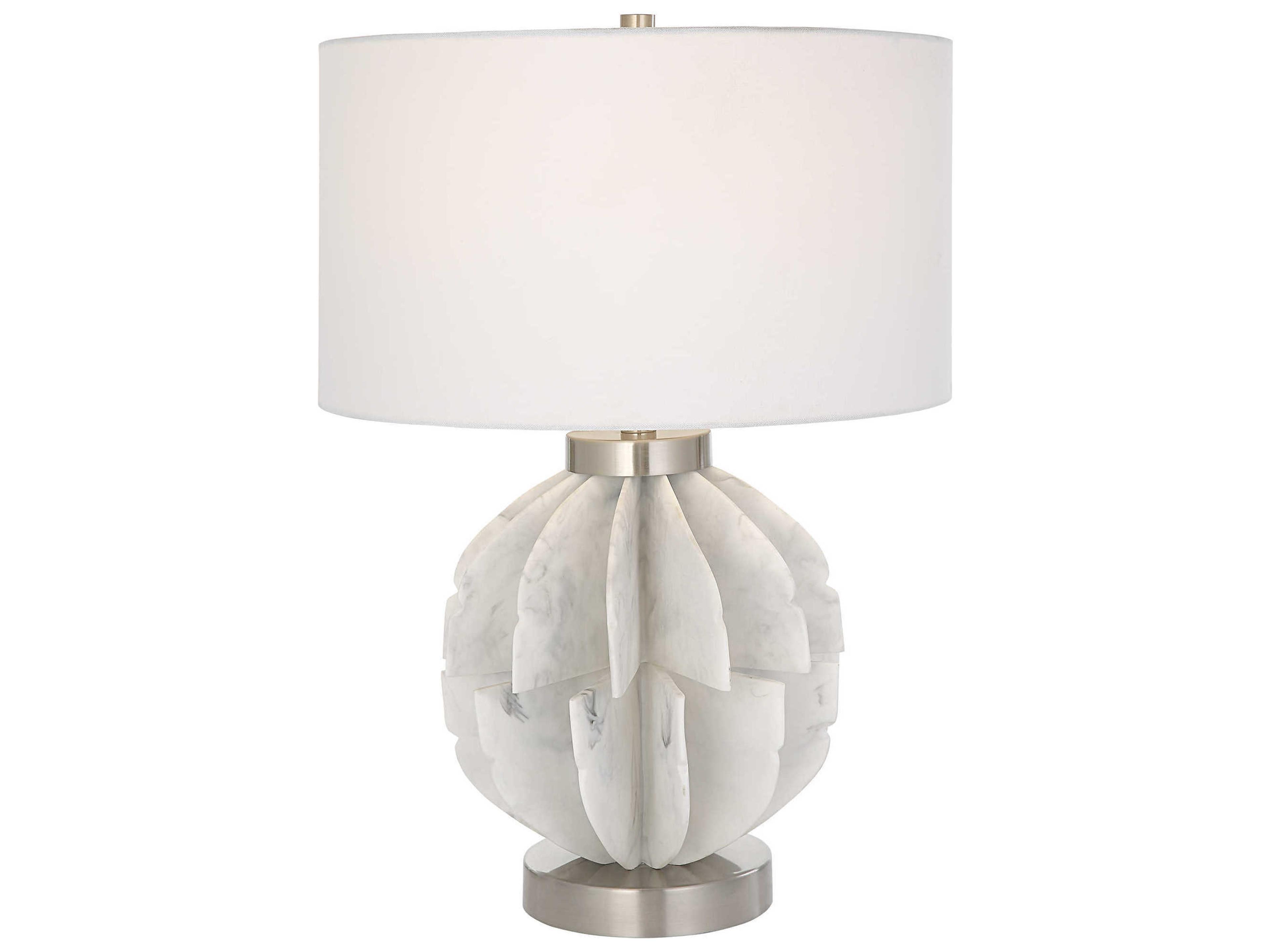 Uttermost Repetition White Marble Brushed Nickel Round Drum Hardback Shade Table Lamp