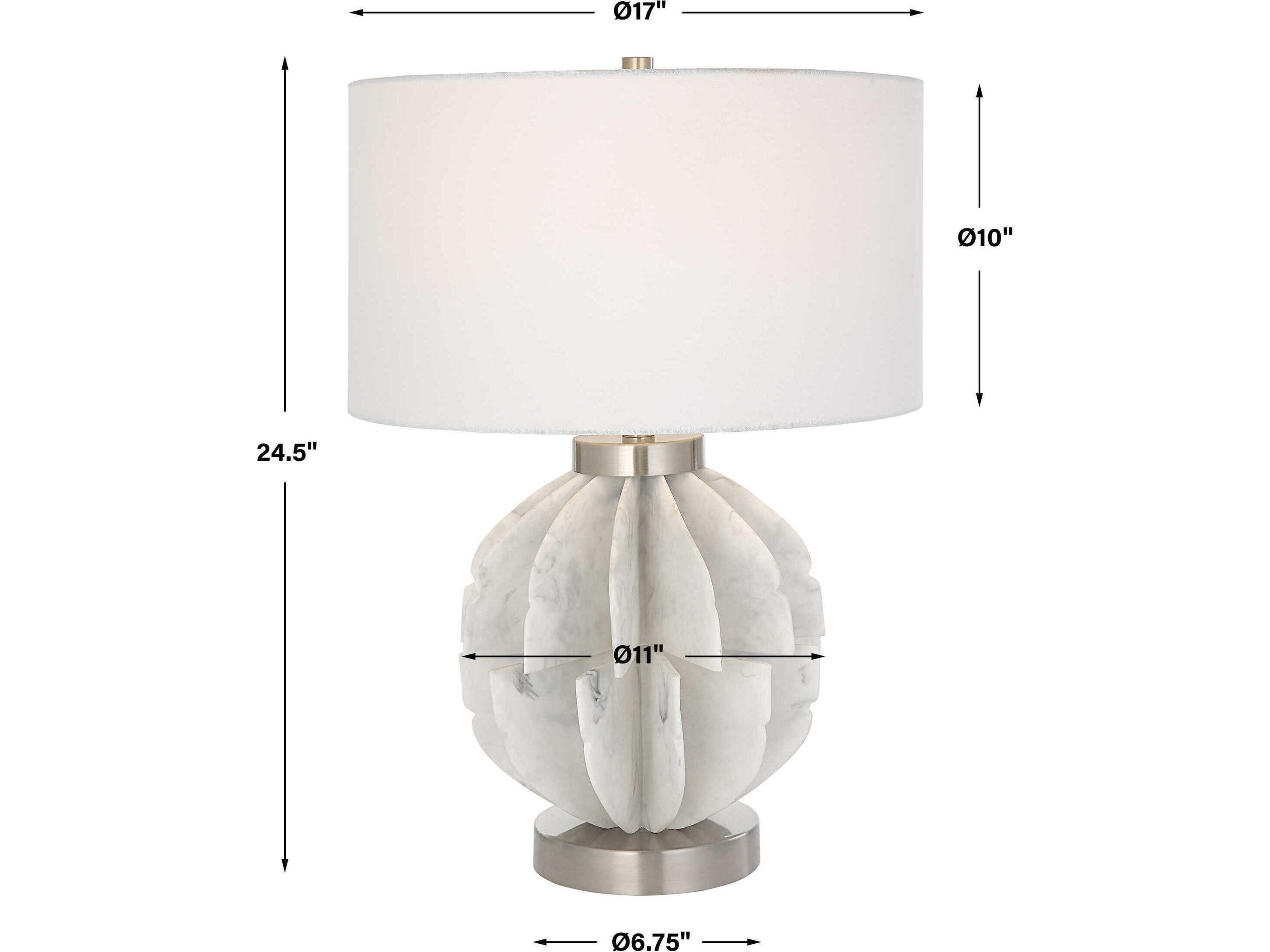 Uttermost Repetition White Marble Brushed Nickel Round Drum Hardback Shade Table Lamp
