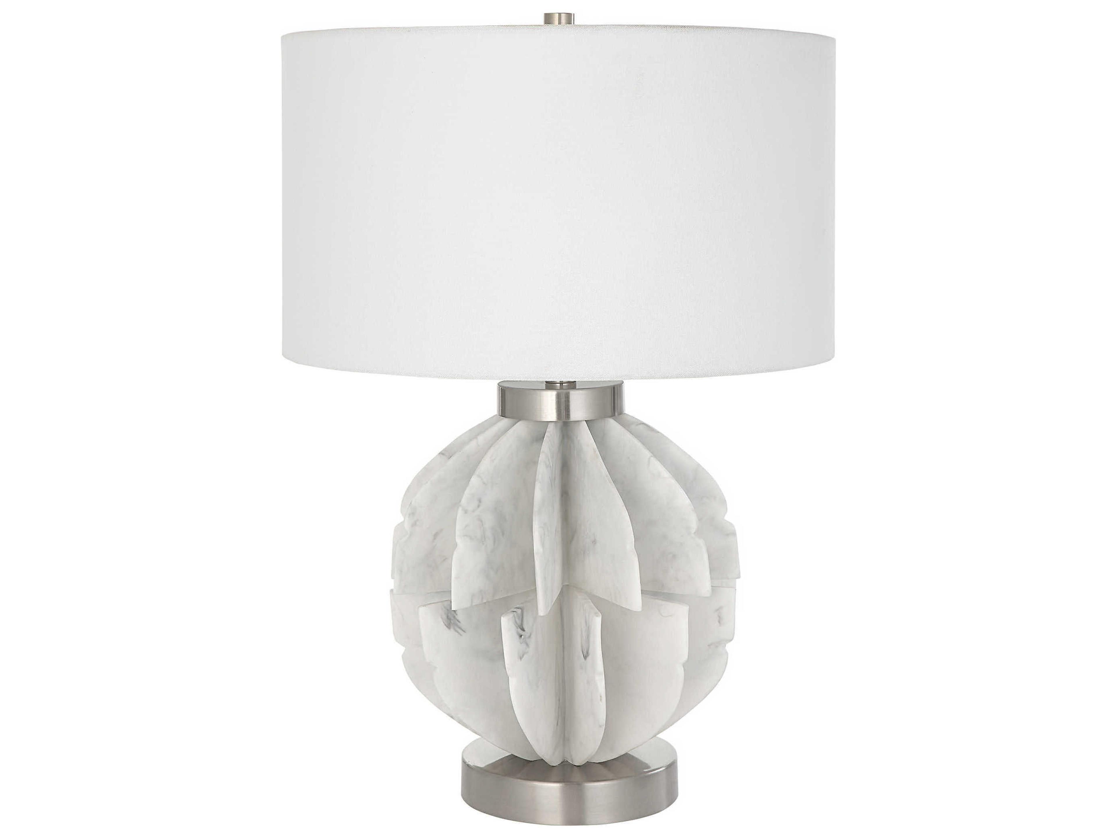 Uttermost Repetition White Marble Brushed Nickel Round Drum Hardback Shade Table Lamp