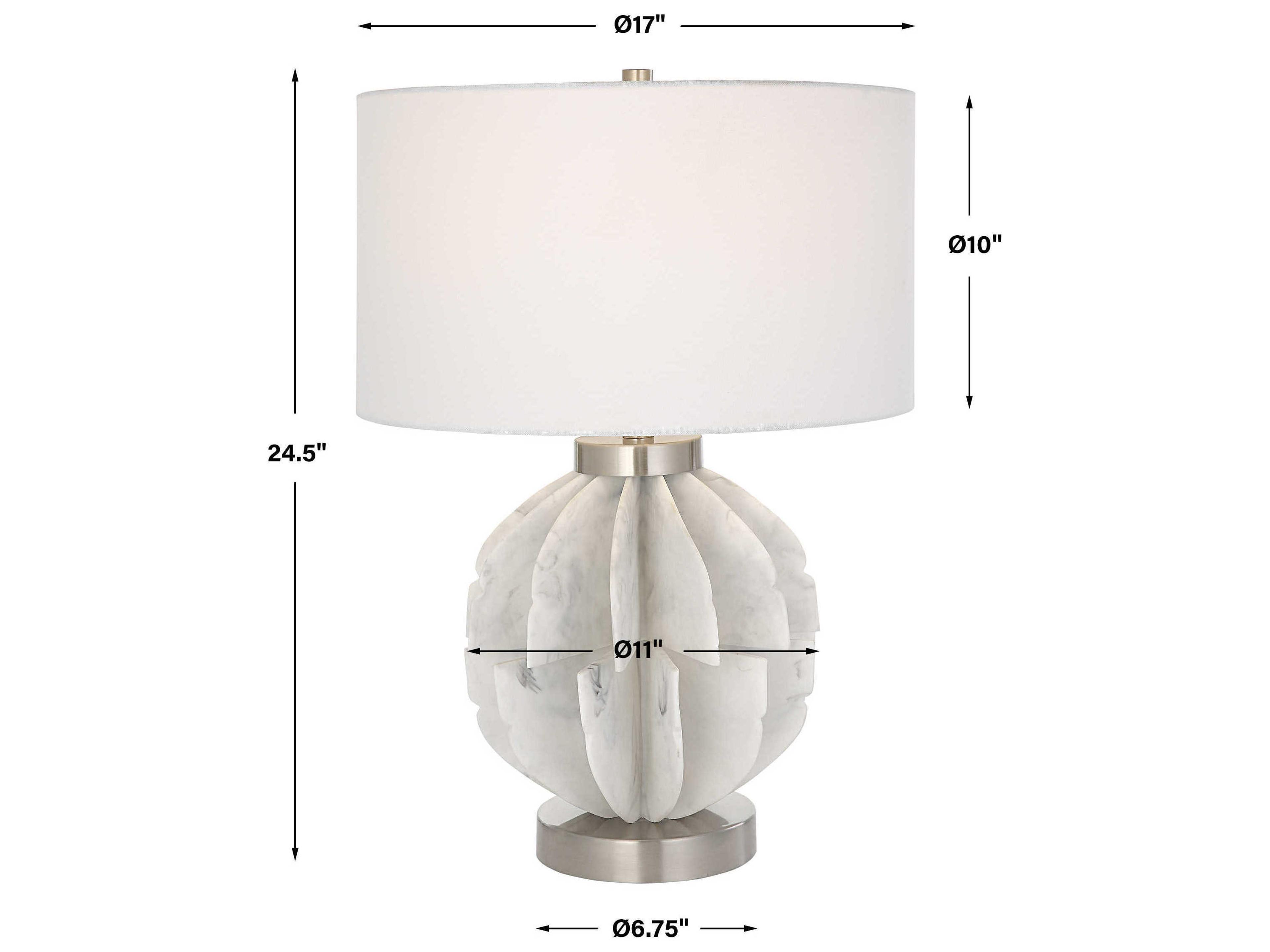 Uttermost Repetition White Marble Brushed Nickel Round Drum Hardback Shade Table Lamp