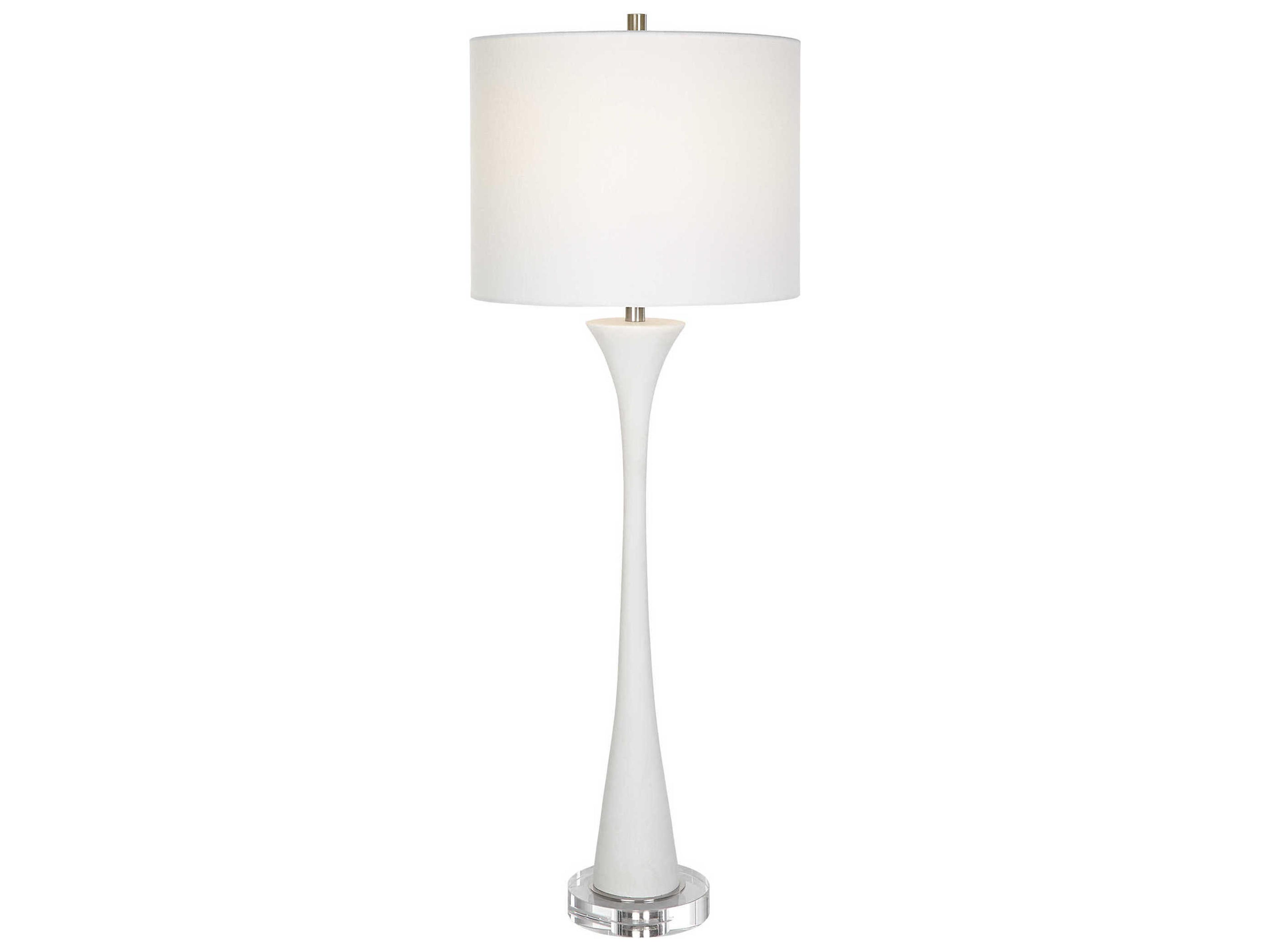 Fountain White Marble Brushed Nickel Round Hardback Drum Crystal Buffet Lamp